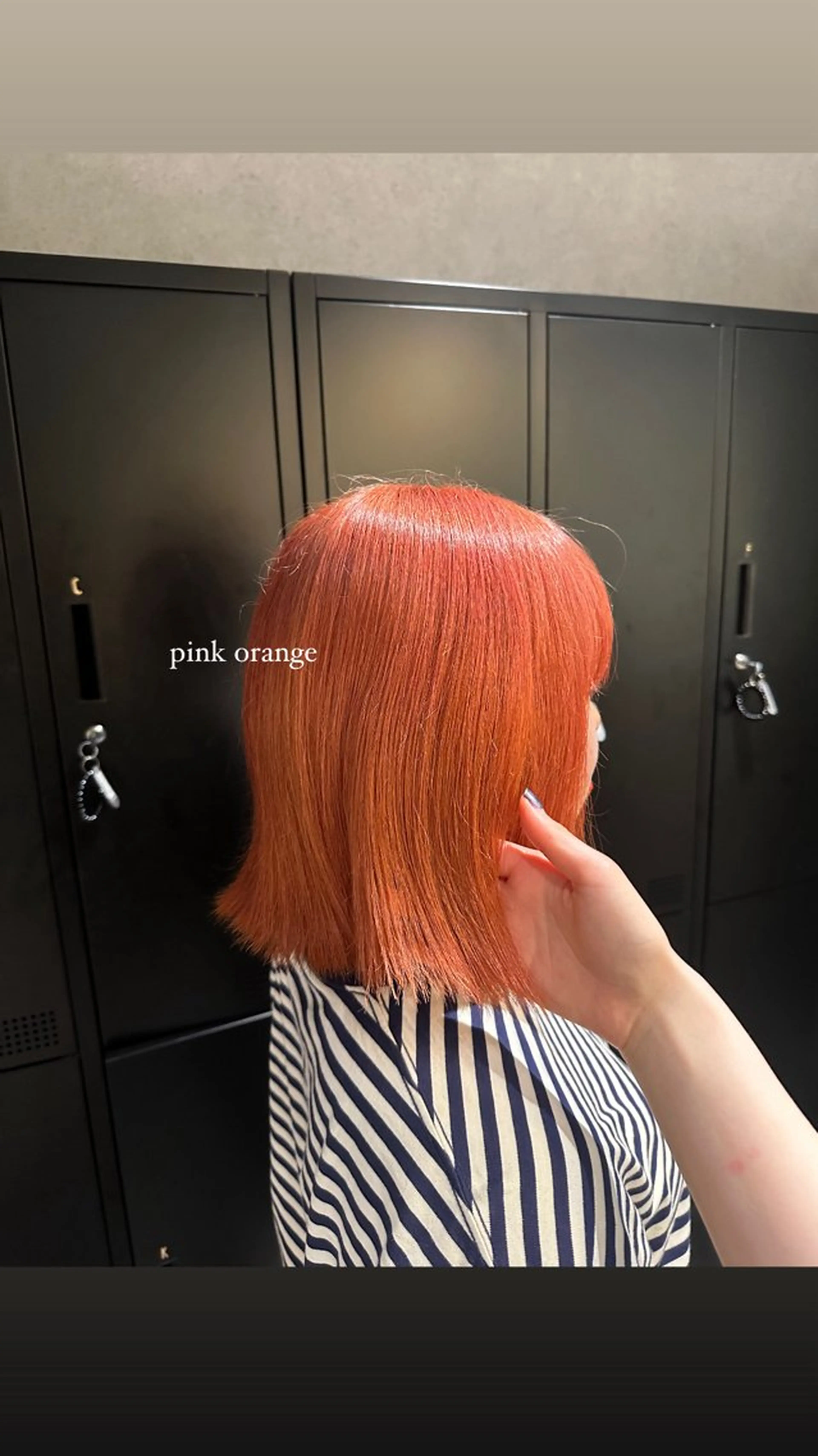 ミディアム カラー オレンジ オレンジピンク ピンクカラー カット ヘアカラー SALOWIN広島所属・ブリーチカラー/ ベージュ/SARAのヘアスタイル