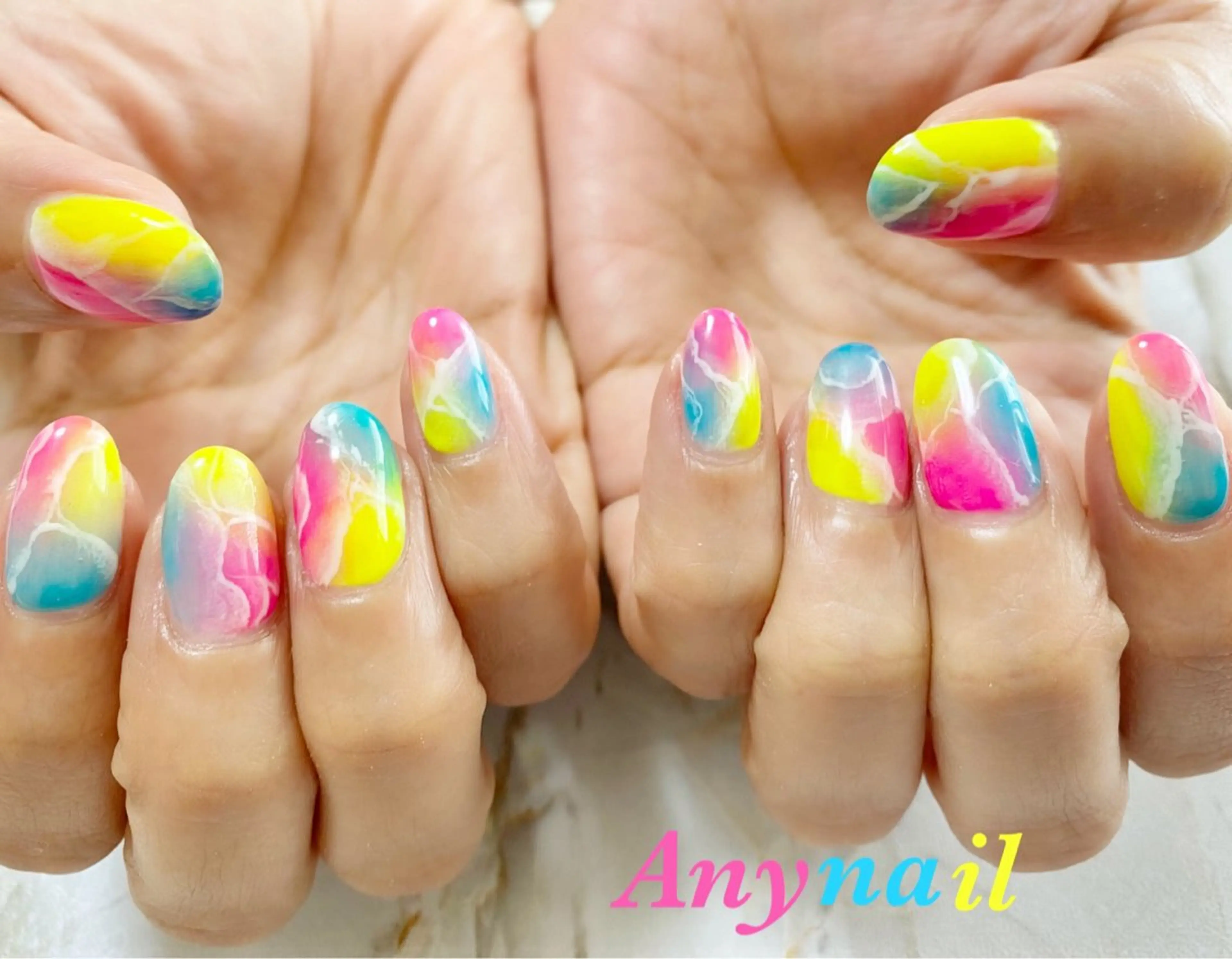 ネイル ブルー 大理石ネイル(マーブル) 夏ネイル ハンドネイル 岩澤 恵子のネイルデザイン