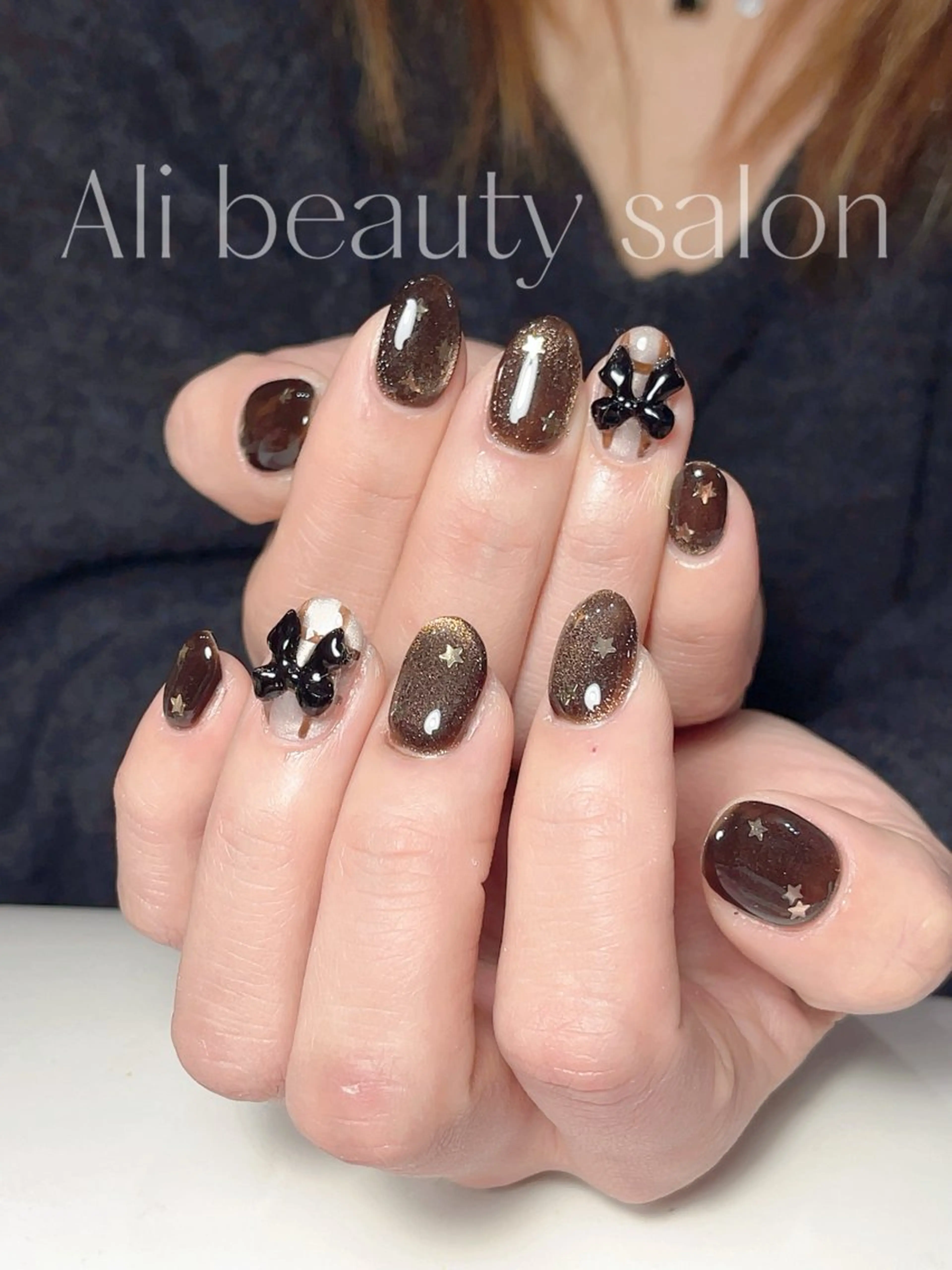 ネイル マグネットネイル リボン ハンドネイル Ali 新小岩 ネイル専門のネイルデザイン