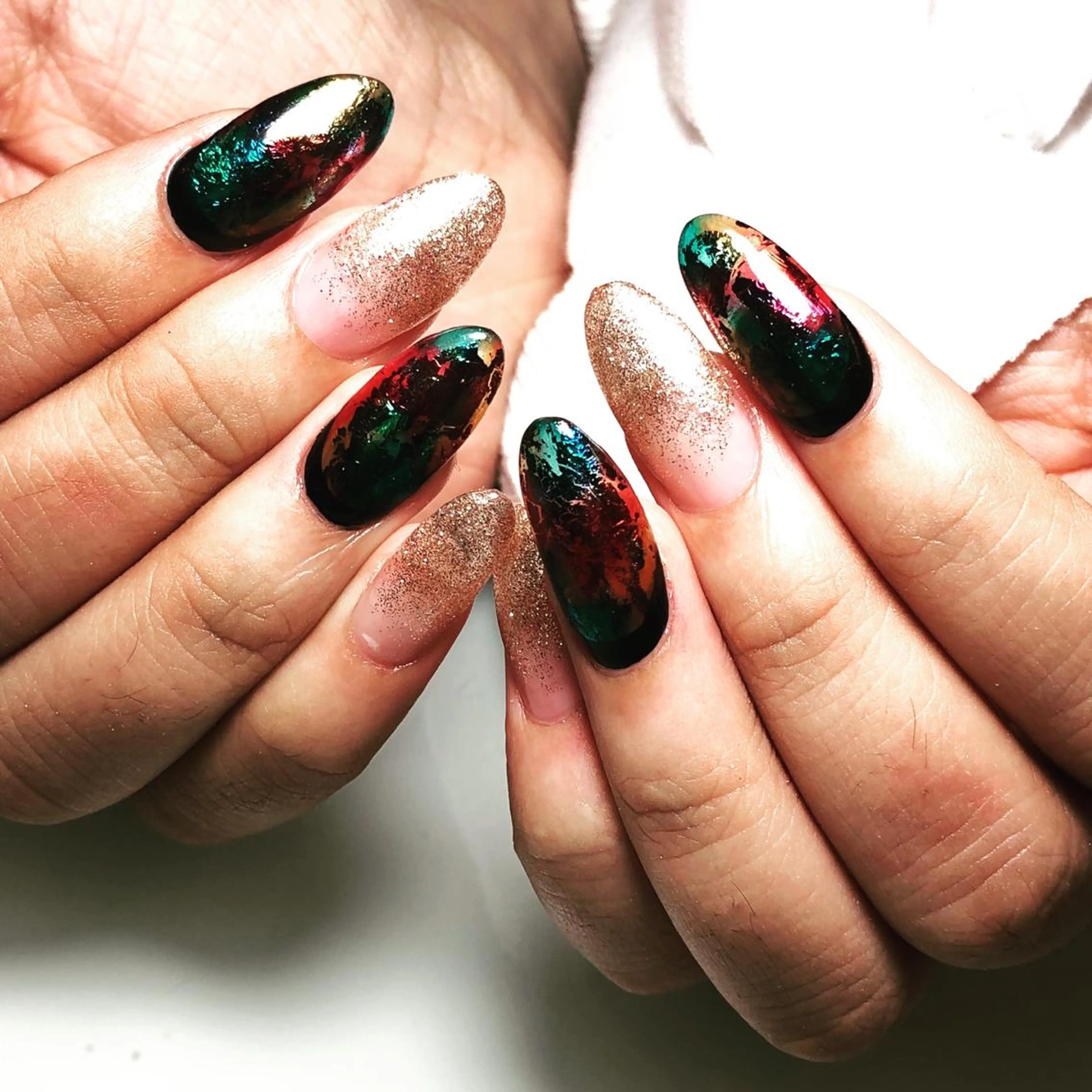 ネイル アートネイル ジェルネイル ゴールド グリーン パラジェル M nail はやまうららのネイルデザイン