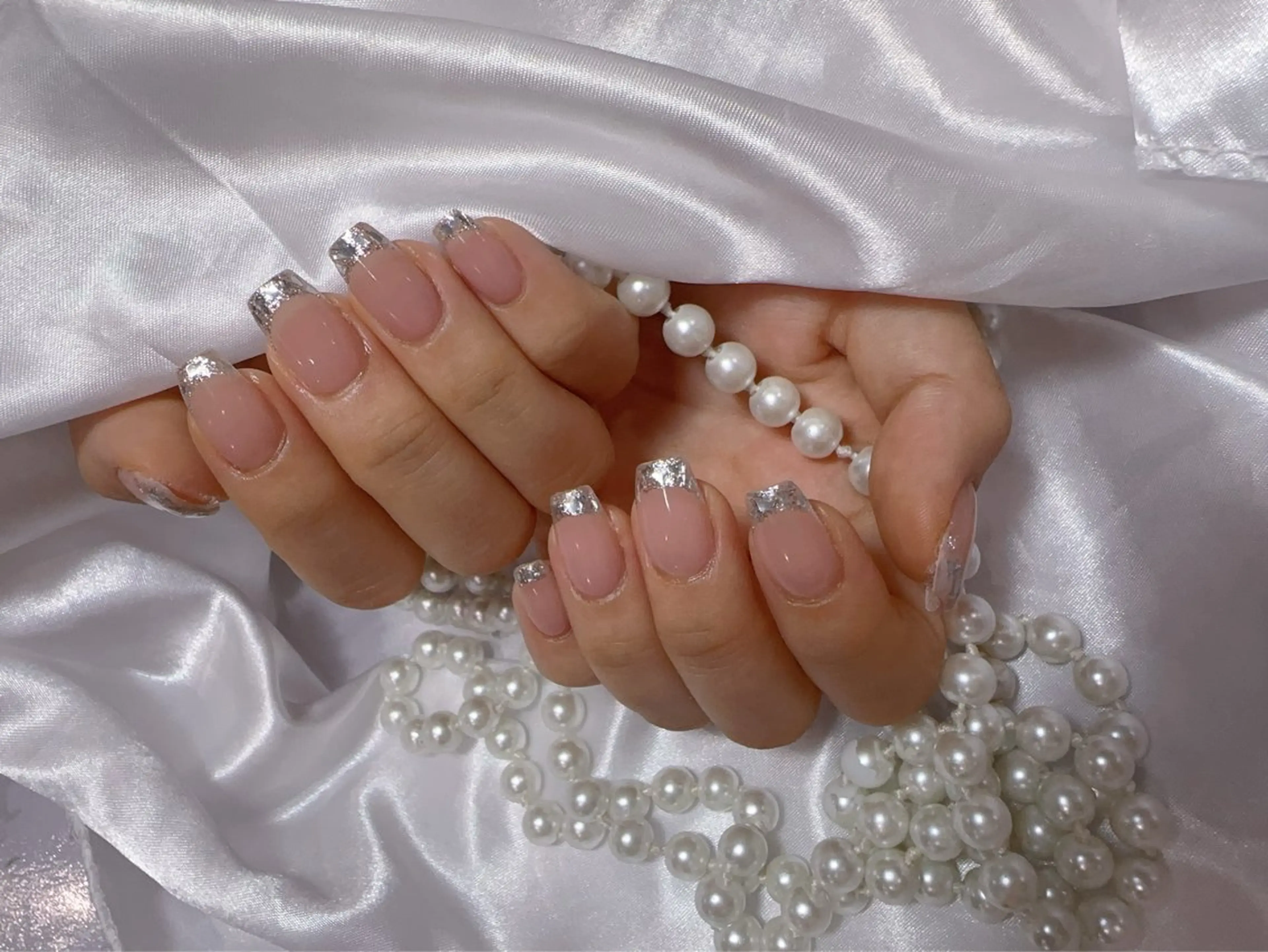 ネイル アートネイル フラッシュネイル フレンチネイル ジェルネイル ガラスフレンチ ハンドネイル You&Me Miyuのネイルデザイン