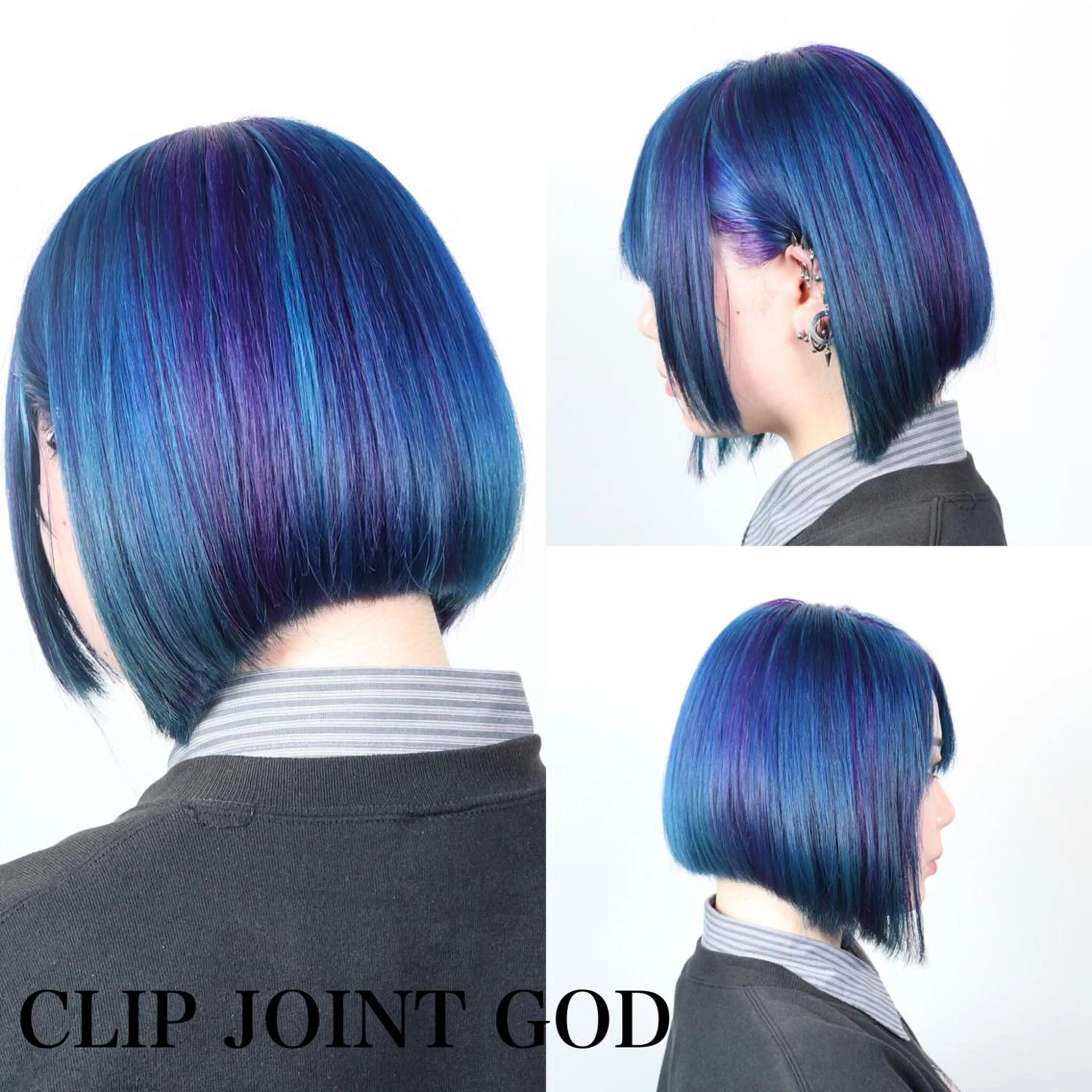 ショート カラー 前下がりボブ ブルーカラー メッシュ ボブ 今泉 周のヘアスタイル