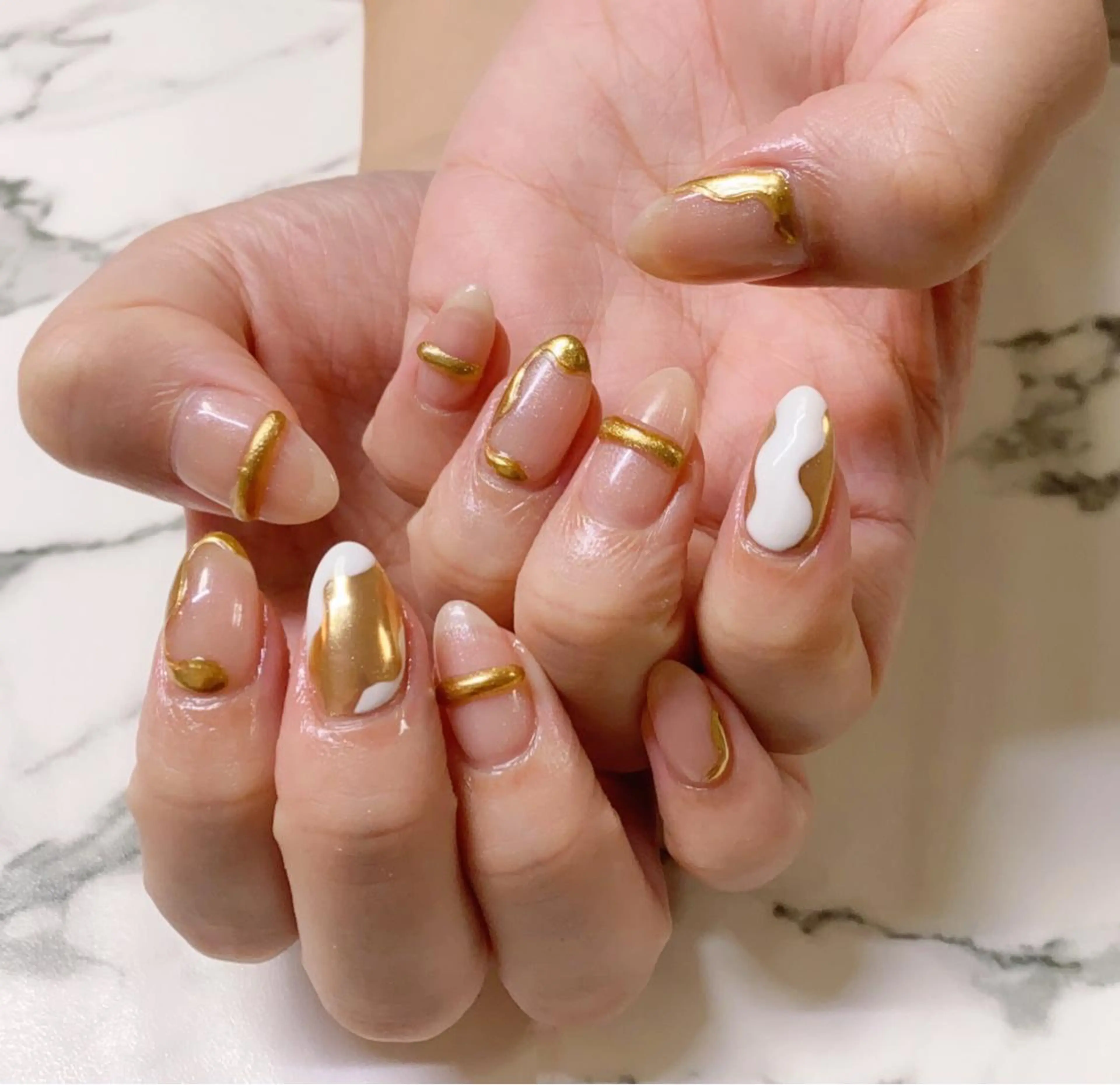 ロング カラー ネイル アートネイル ミラーネイル Q Free nailsのネイルデザイン