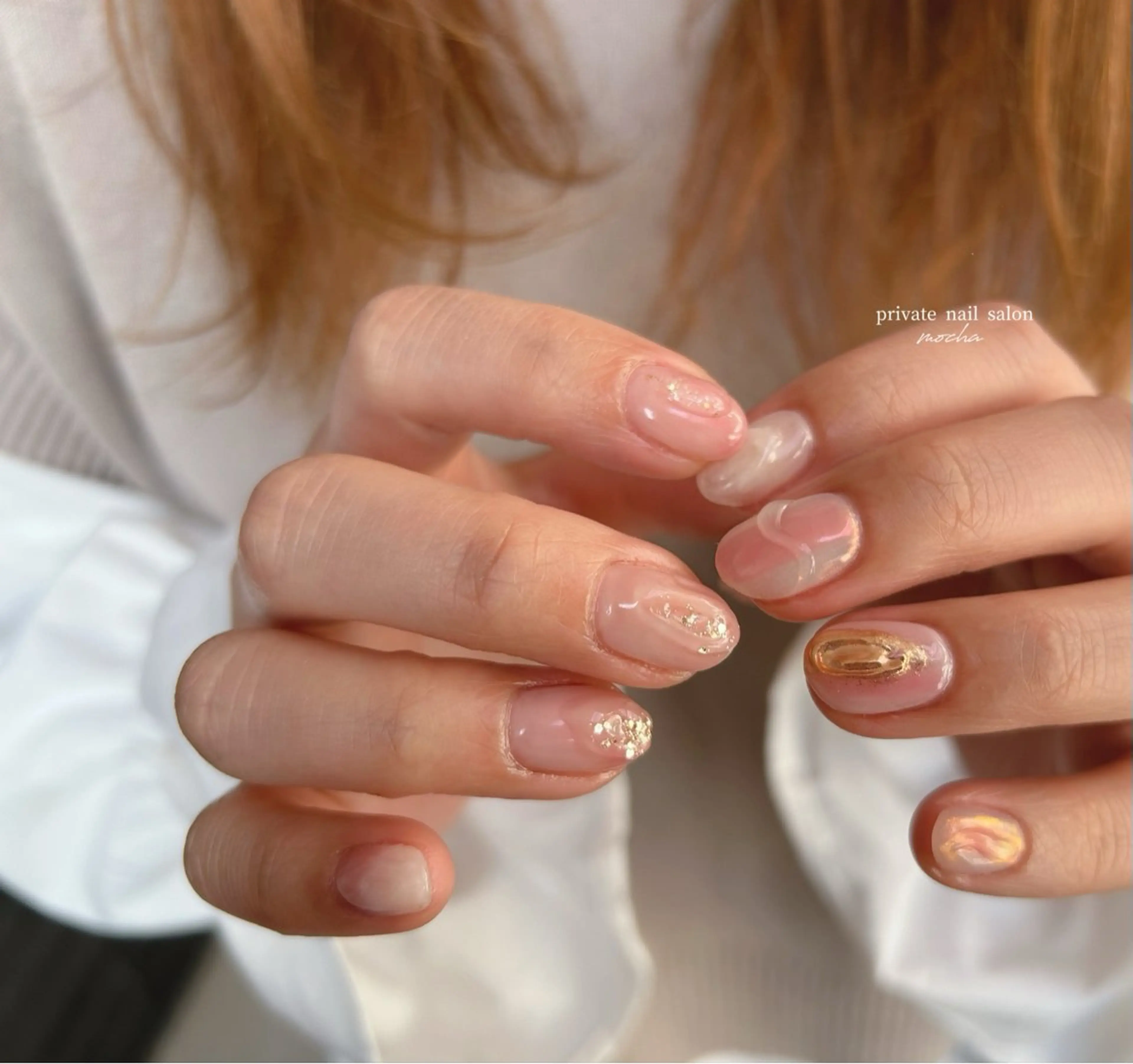 ネイル カジュアル フレンチネイル マグネットネイル ミラーネイル ニュアンスネイル ハンドネイル mocha nailのネイルデザイン