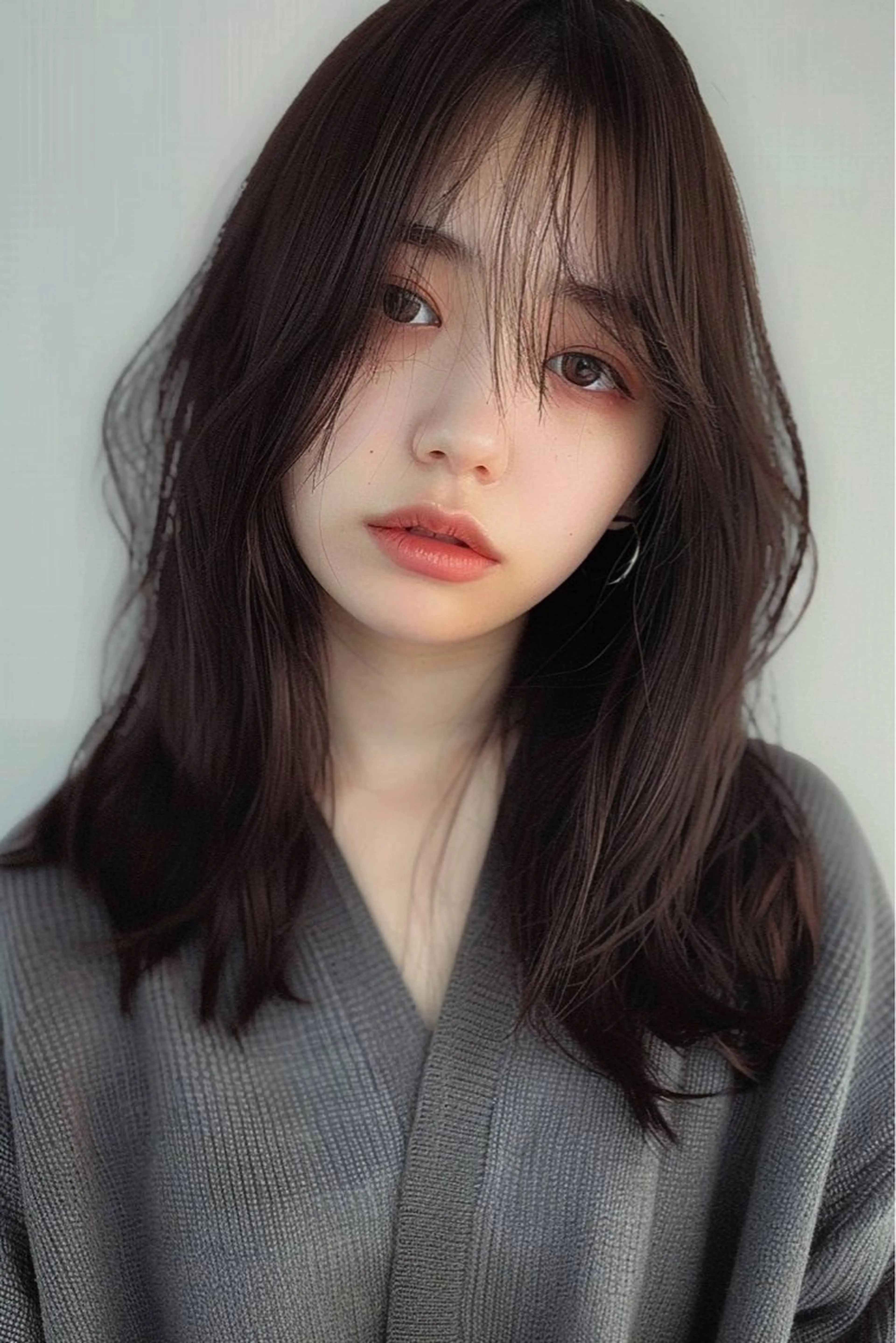 ミディアム 韓国風ヘア レイヤーカット シースルーバング ウルフカット lana hair 新宿/髪質改善のヘアスタイル