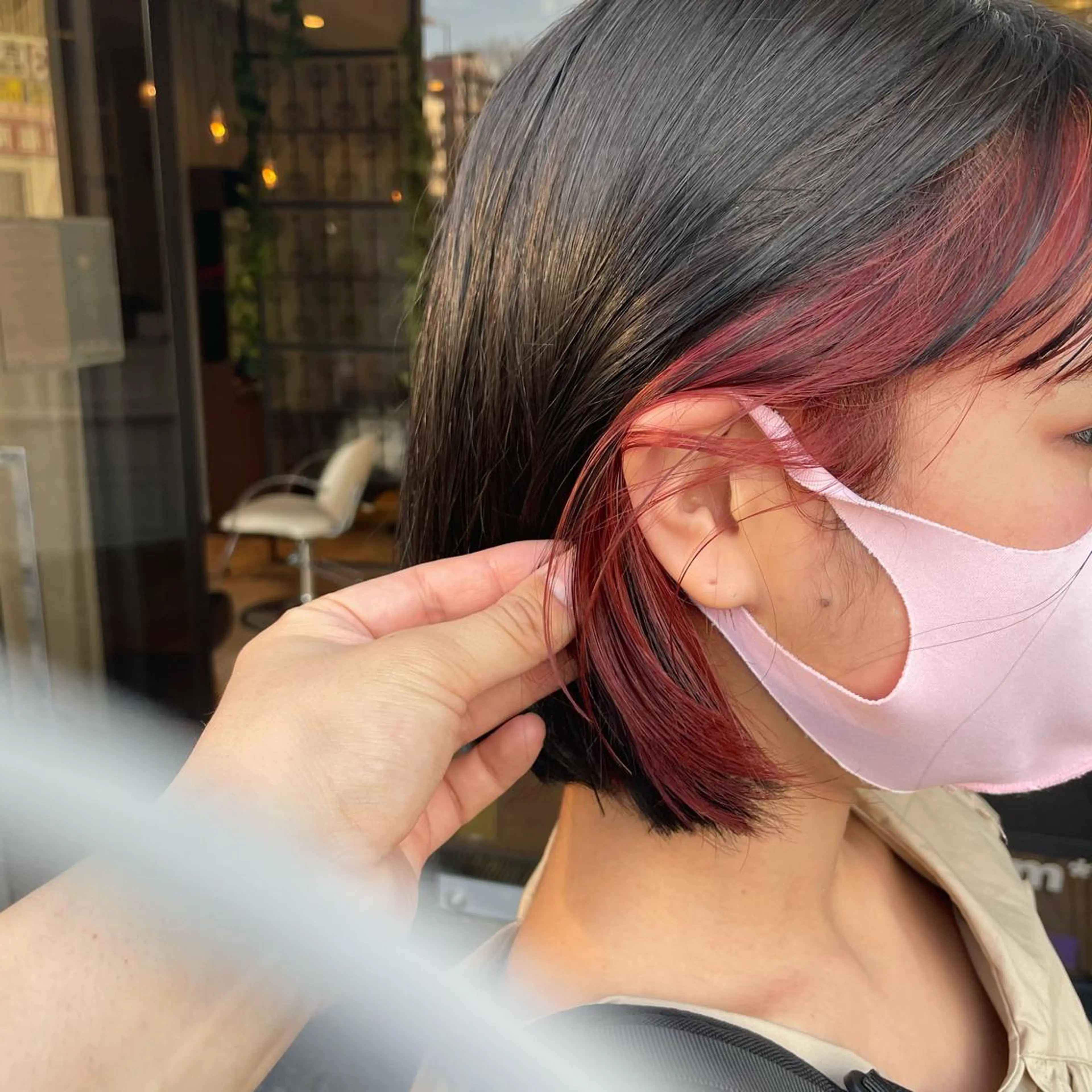 ショート カラー イヤリングカラー ピンクカラー 大阪長居🌱野見山 卓也のヘアスタイル