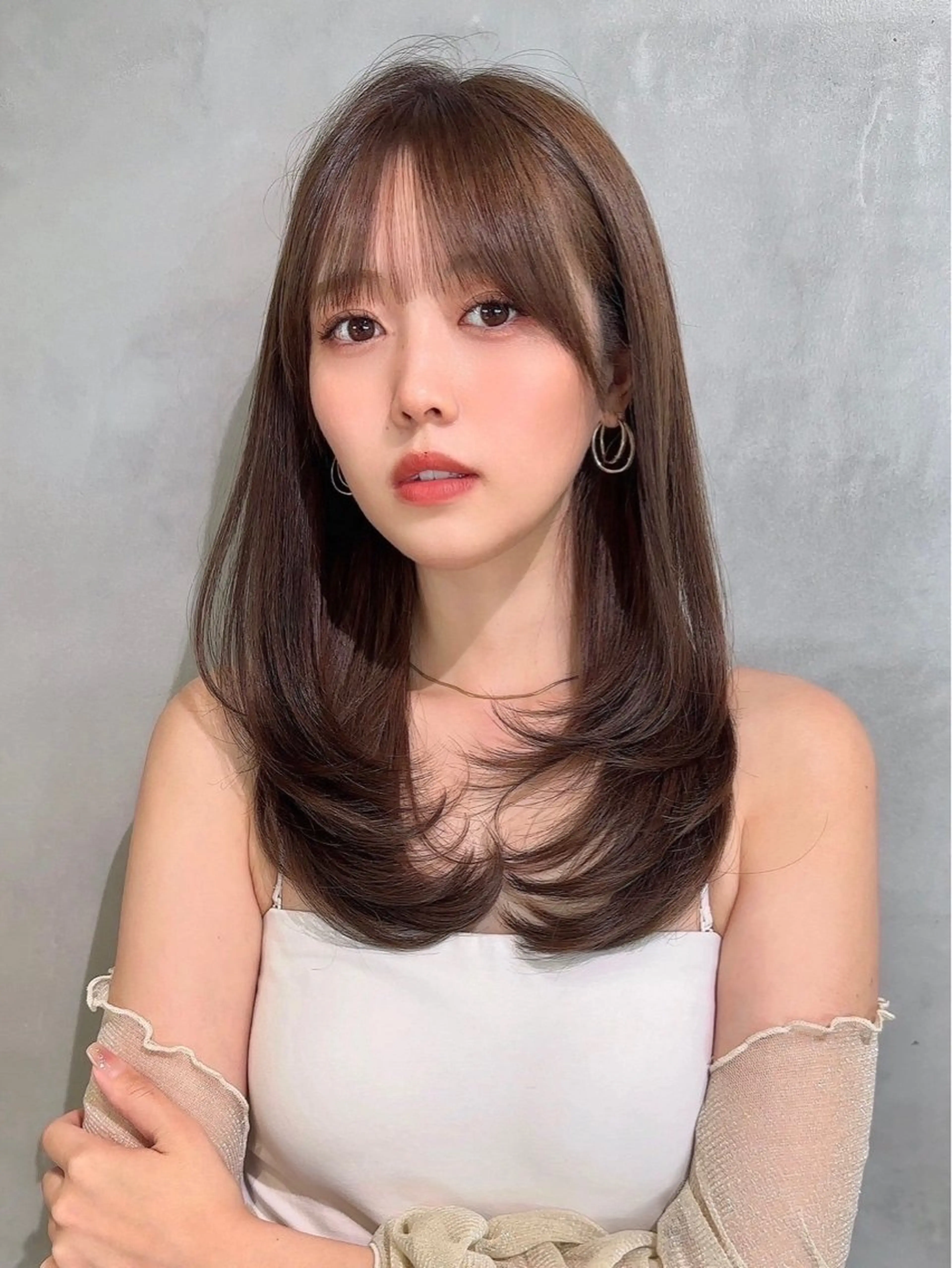 ミディアム カラー カット ヘアカラー トリートメント 韓国レイヤー/髪質 改善/縮毛🤍吉田のヘアスタイル