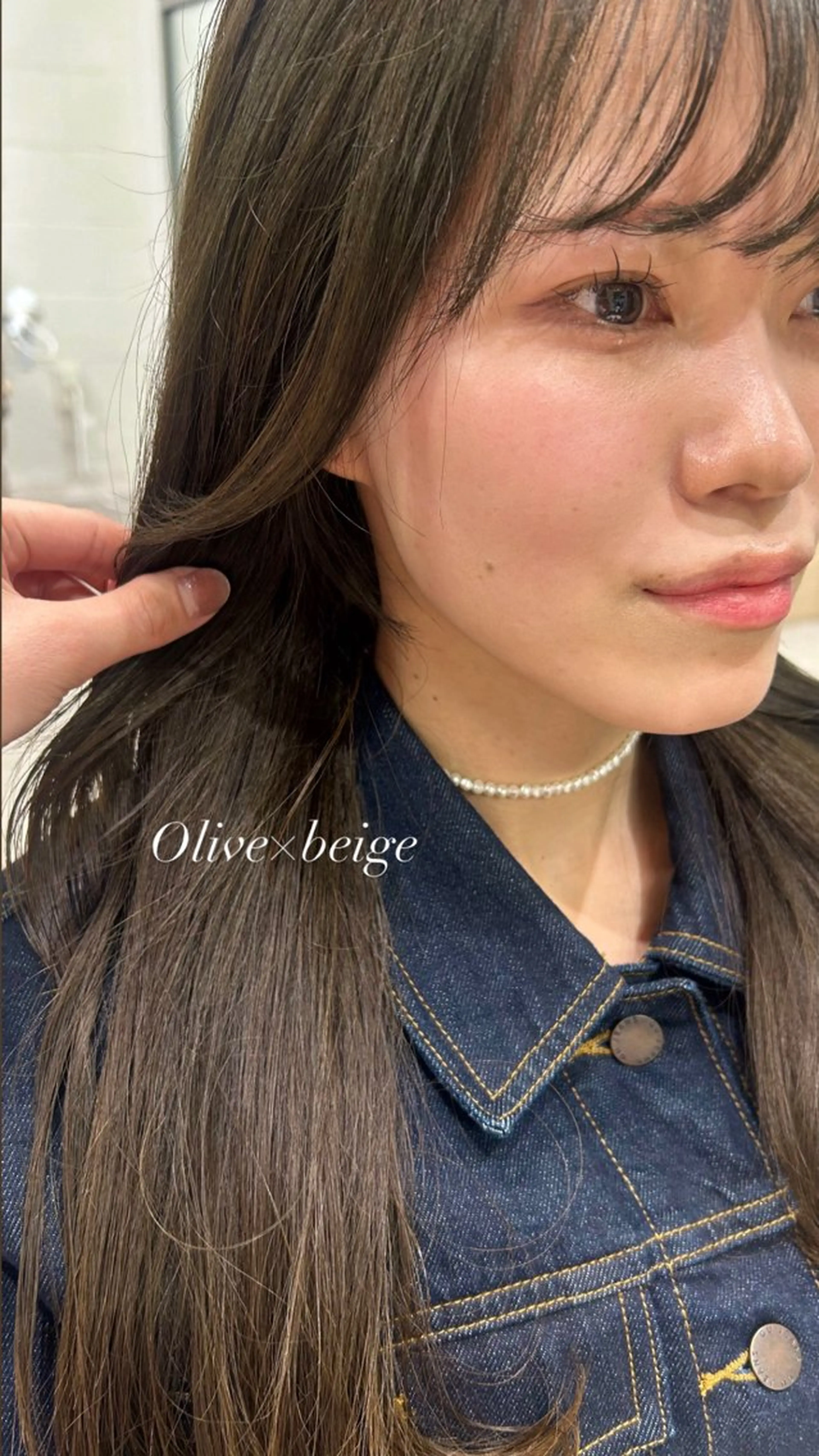 カラー ベージュカラー 透明感カラー オリーブベージュ オレンジ ヘアカラー トリートメント 切りっぱなしボブ/ 透明感カラー/うらんのヘアスタイル