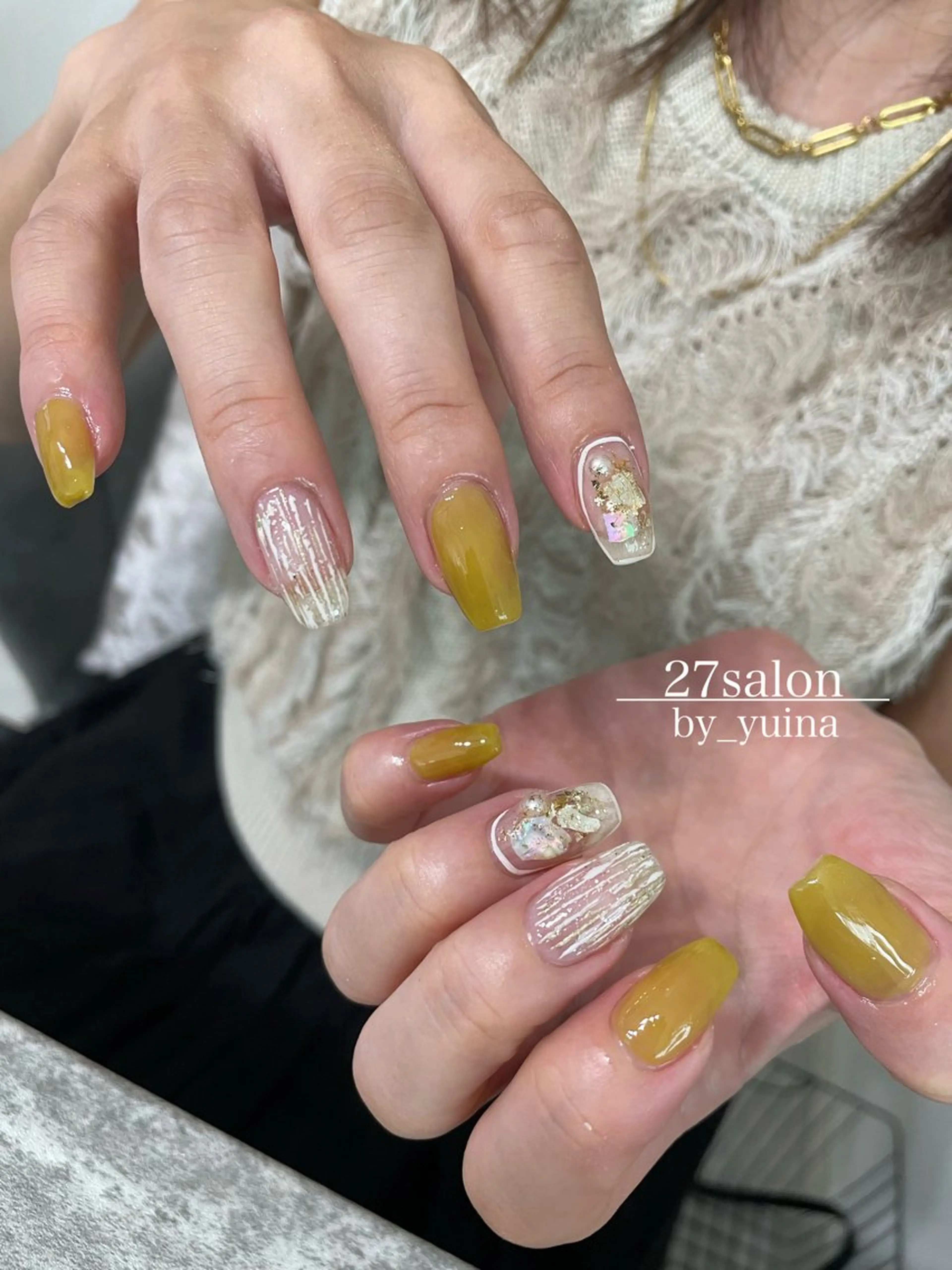 ネイル 黄色 ハンドネイル 27salon yuinaのネイルデザイン