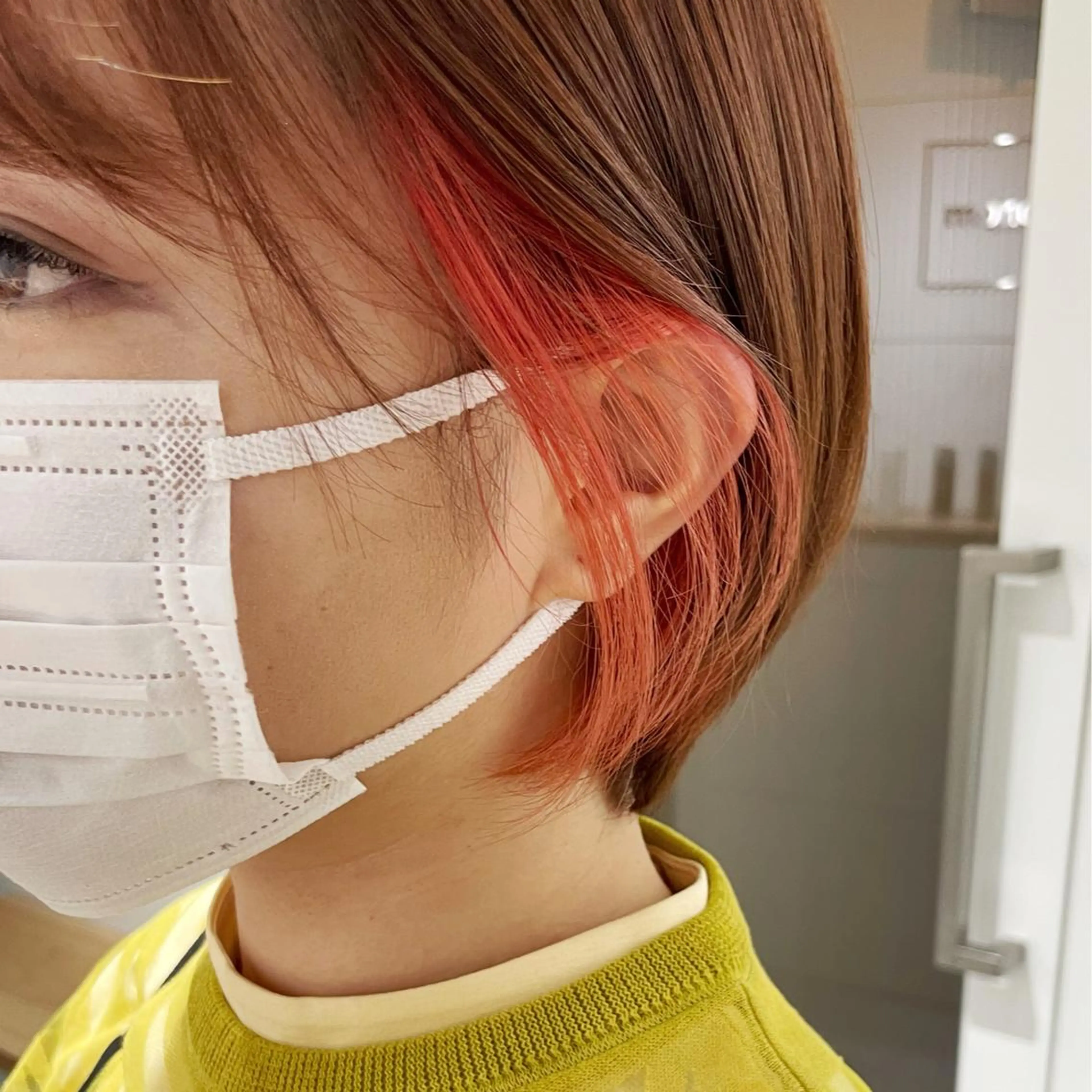 ショート カラー ブリーチ ケアブリーチ イヤリングカラー インナーカラー オレンジ GO TODAY SHARE SALON 原宿本店所属・ブリーチ/ハイトーン 艶カラー/ユリナのヘアスタイル