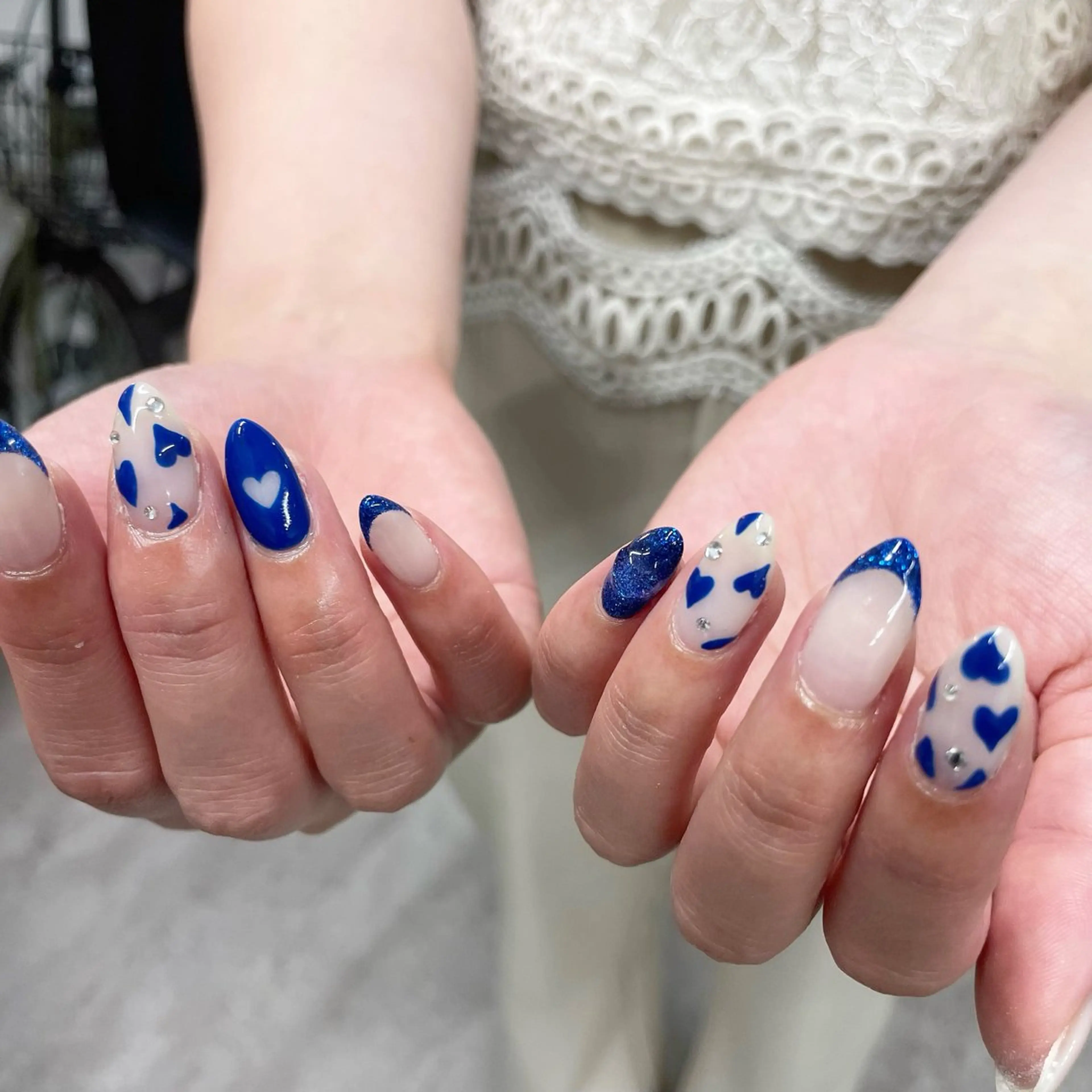 ネイル ブルー ハート ラメ(グリッター) ハンドネイル Bianca川越西口 KITAZAKI🫧のネイルデザイン