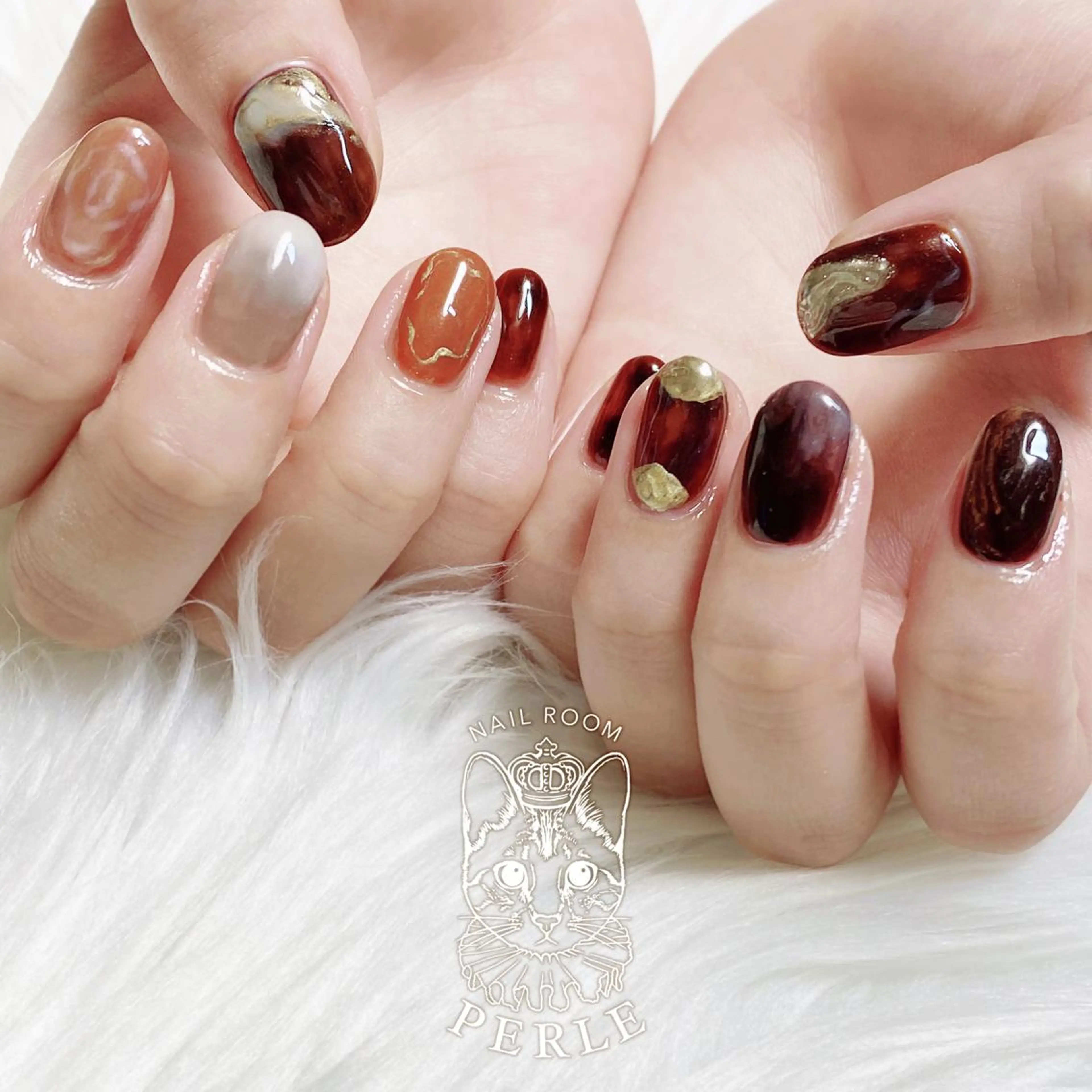 ネイル ブラウン ハンドネイル nail room Perleのネイルデザイン