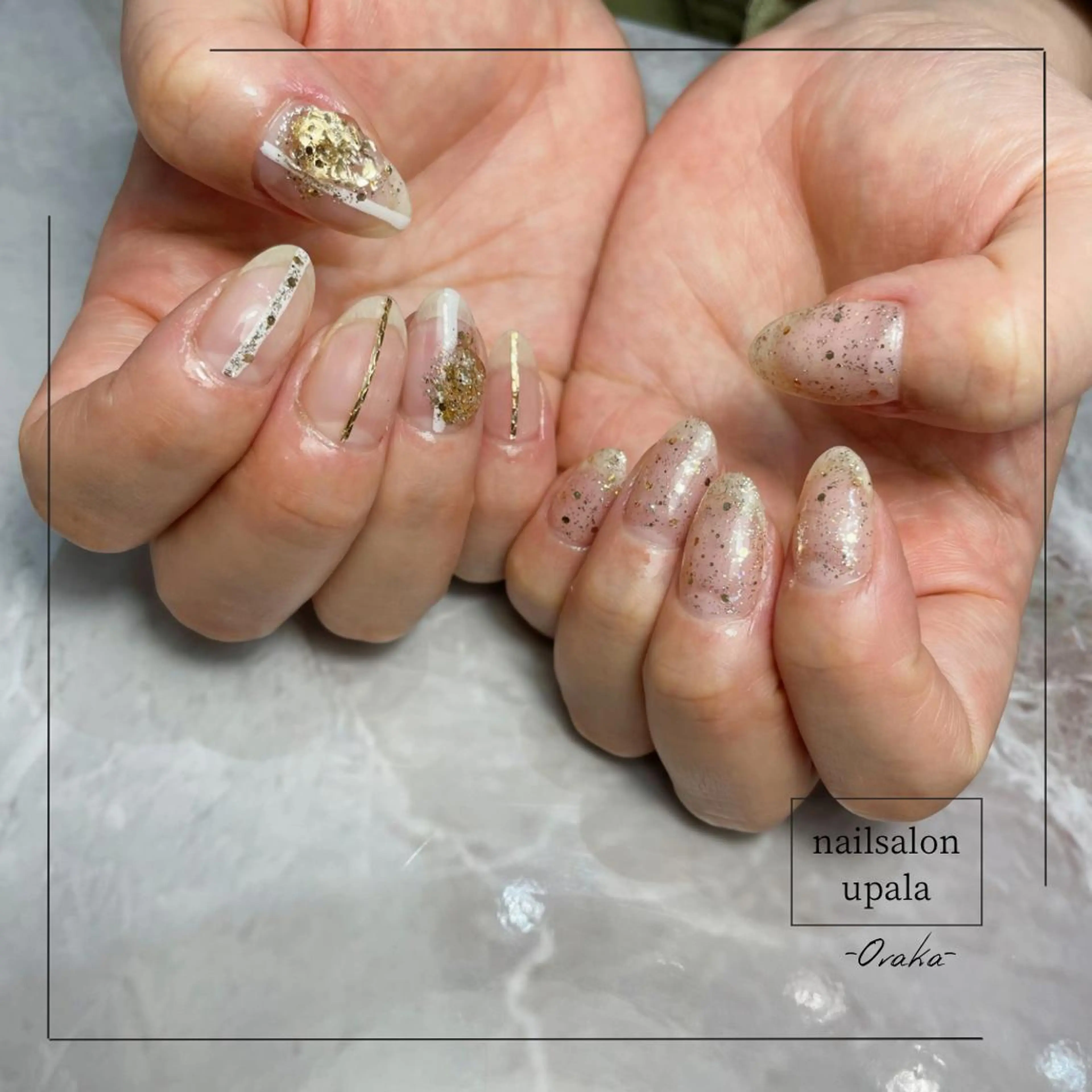 ネイル クリアネイル フレンチネイル キラキラネイル ラメ(グリッター) ニュアンスネイル ハンドネイル upala Mayukoのネイルデザイン