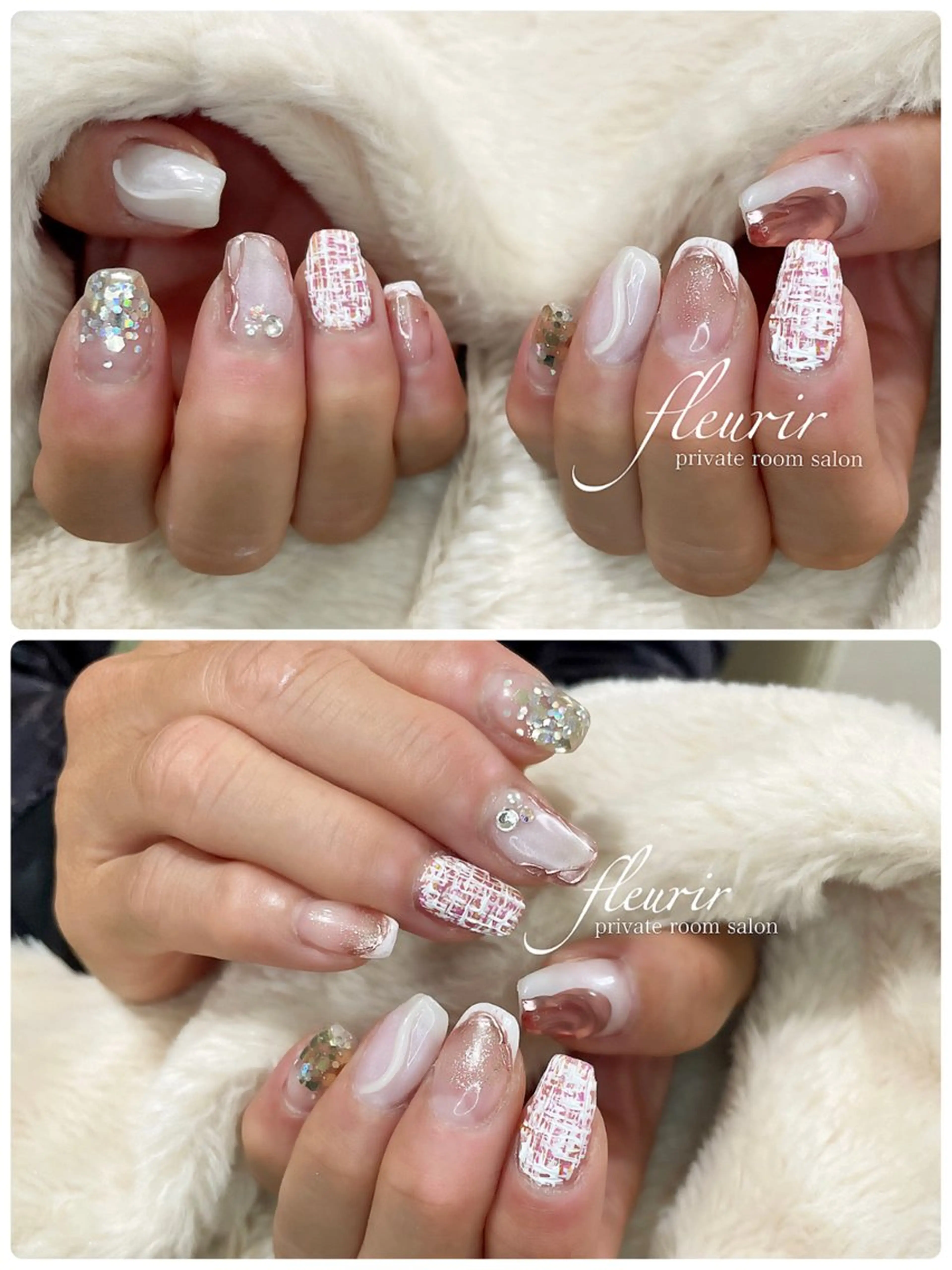 ネイル アートネイル フレンチネイル ゴールド グラデーション ラメ(グリッター) フルリール 【プライベートサロンのネイルデザイン