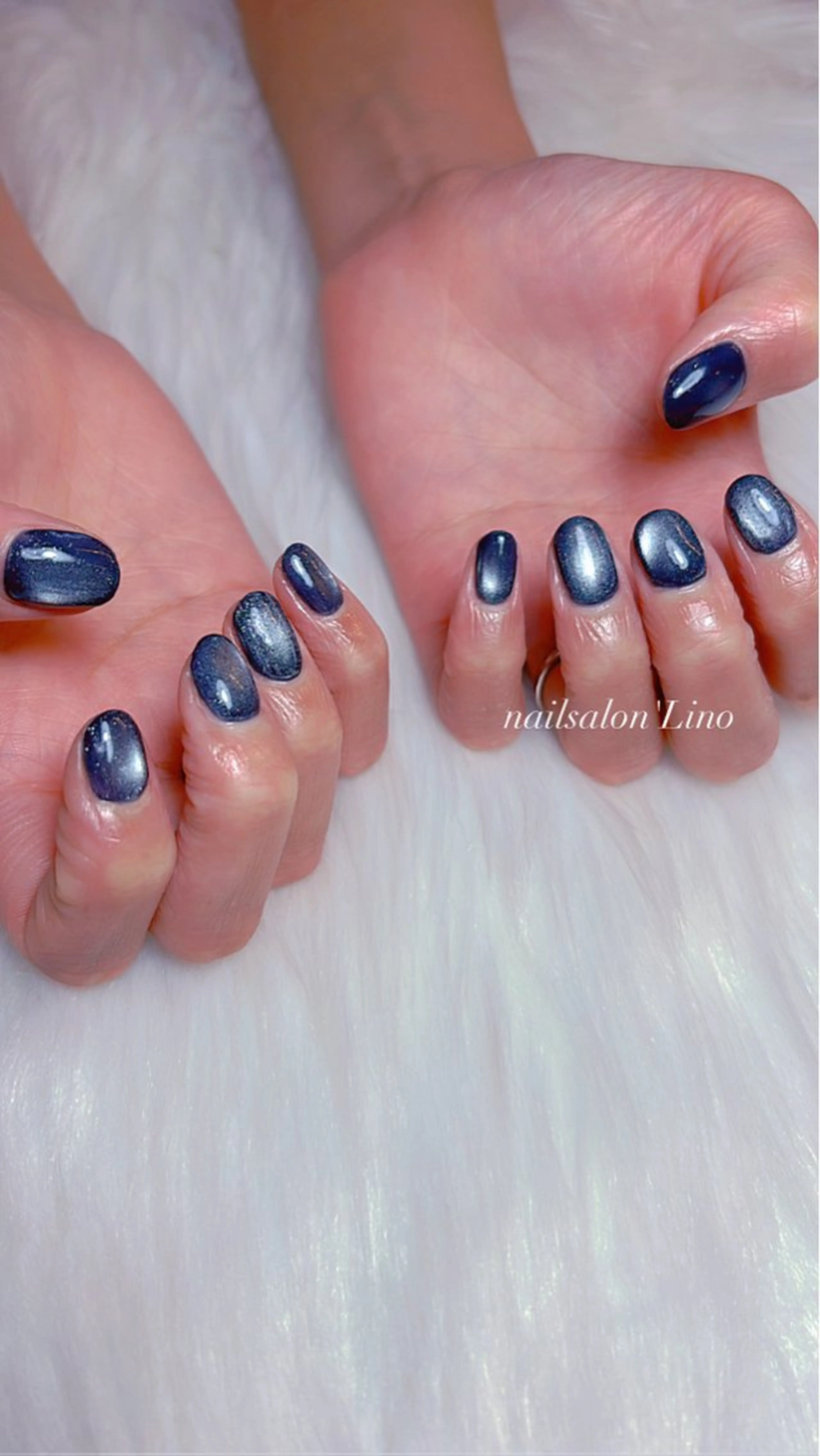 ネイル ジェルネイル マグネットネイル メンズネイル ネイビー シルバー ハンドネイル Lino𓂃⟡.· Chizuruのネイルデザイン