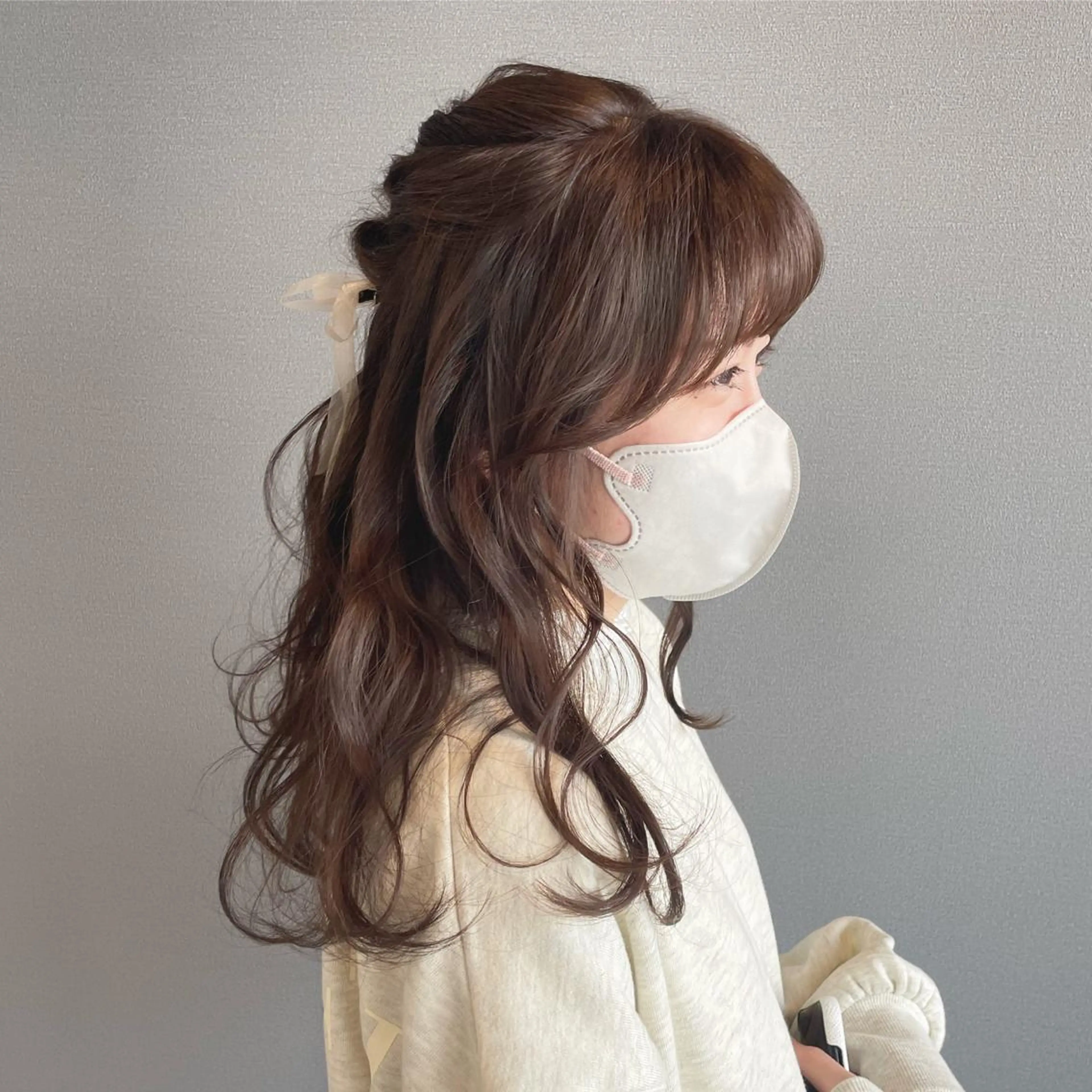 ミディアム カラー ヘアアレンジ ハーフアップ ヘアセット kitin  吉祥寺 山岸花のヘアスタイル