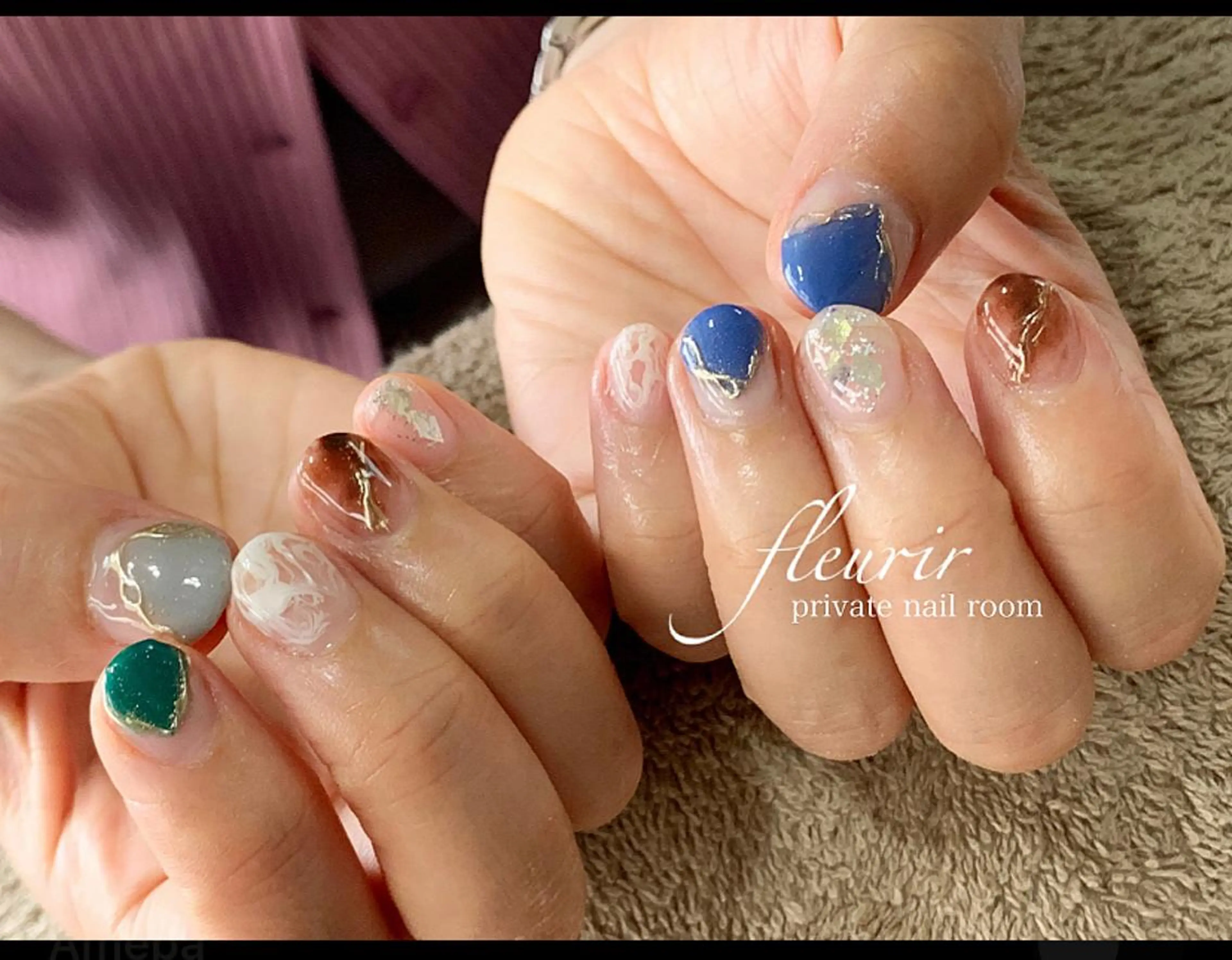 ネイル フレンチネイル 大理石ネイル(マーブル) フルリール 【プライベートサロンのネイルデザイン