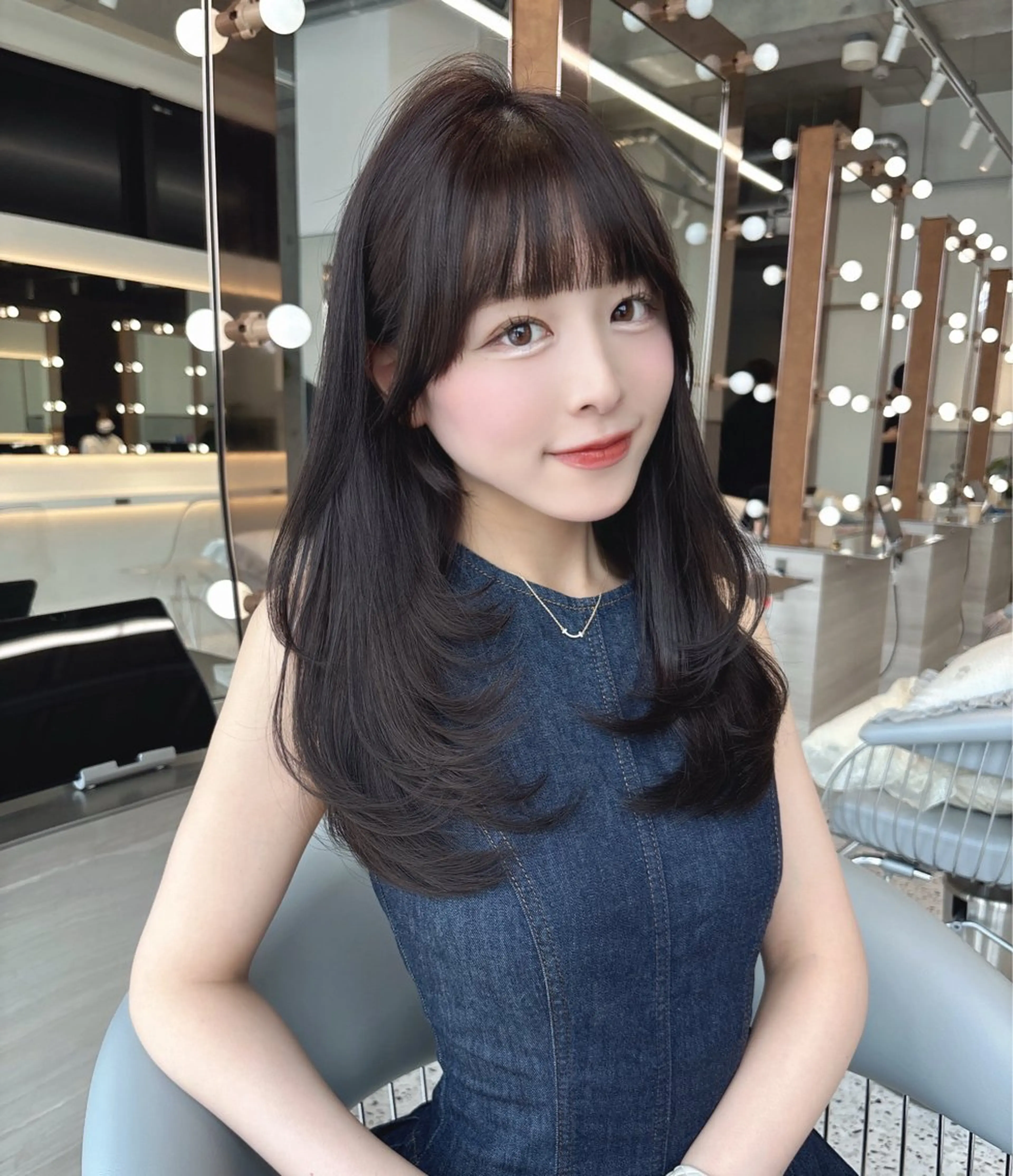 ミディアム ヘアカラー rina／ベージュ ワンホン/韓国ヘアのヘアスタイル