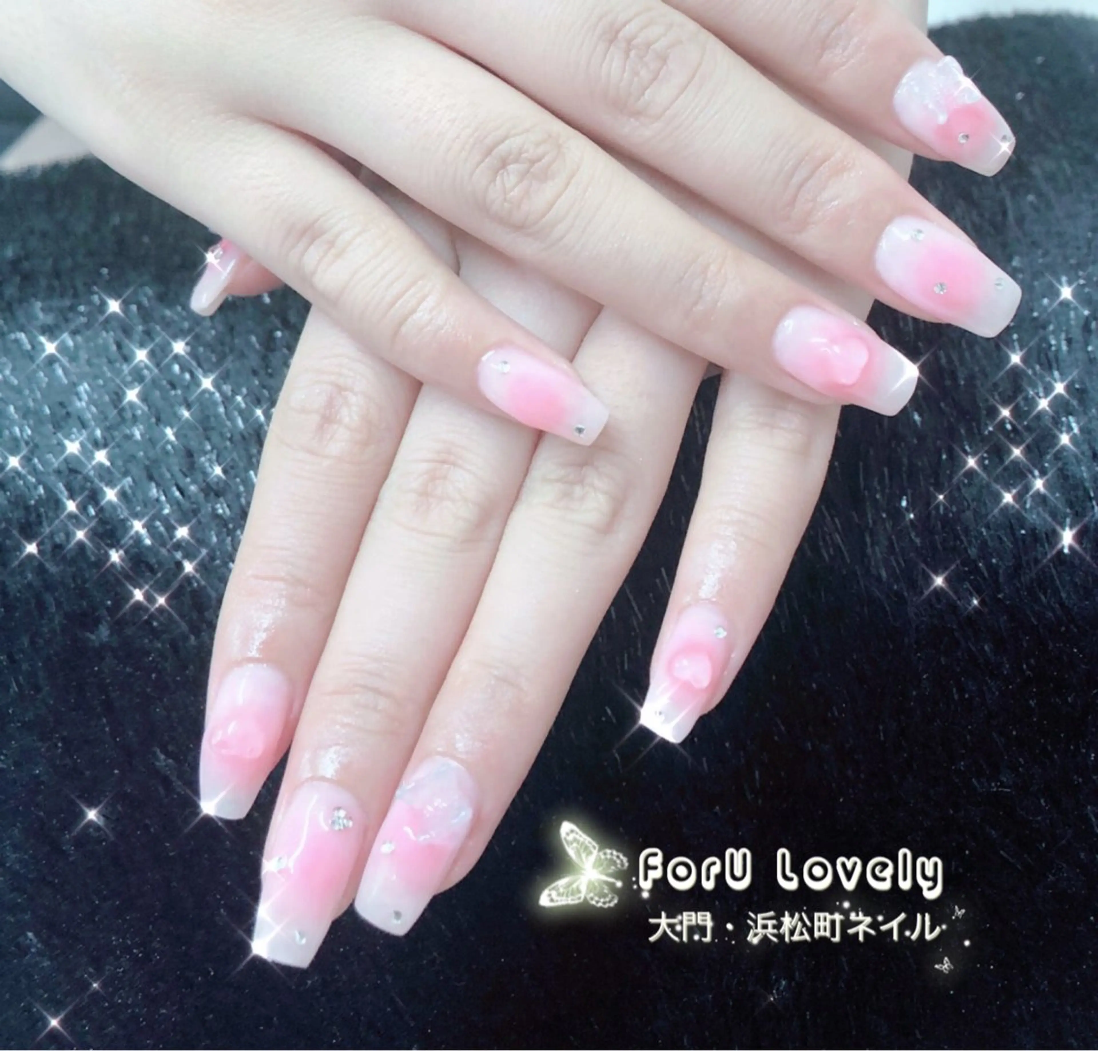 ネイル 成人式 フレンチネイル ジェルネイル ガラスフレンチ 韓国ネイル 大門浜松町 ネイルのネイルデザイン