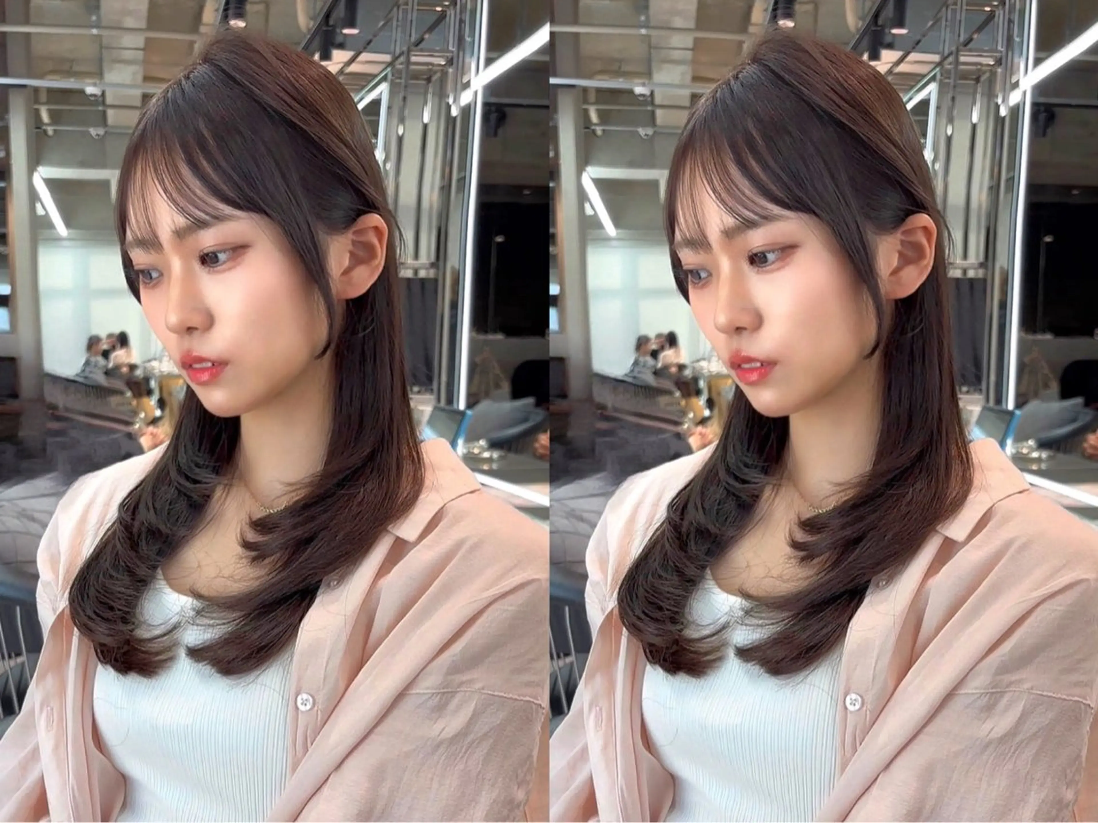 ミディアム カラー ミディアムレイヤー ブリーチ 透明感カラー ブリーチなしカラー 顔まわりレイヤー 【美髪矯正】 吉村　清志のヘアスタイル