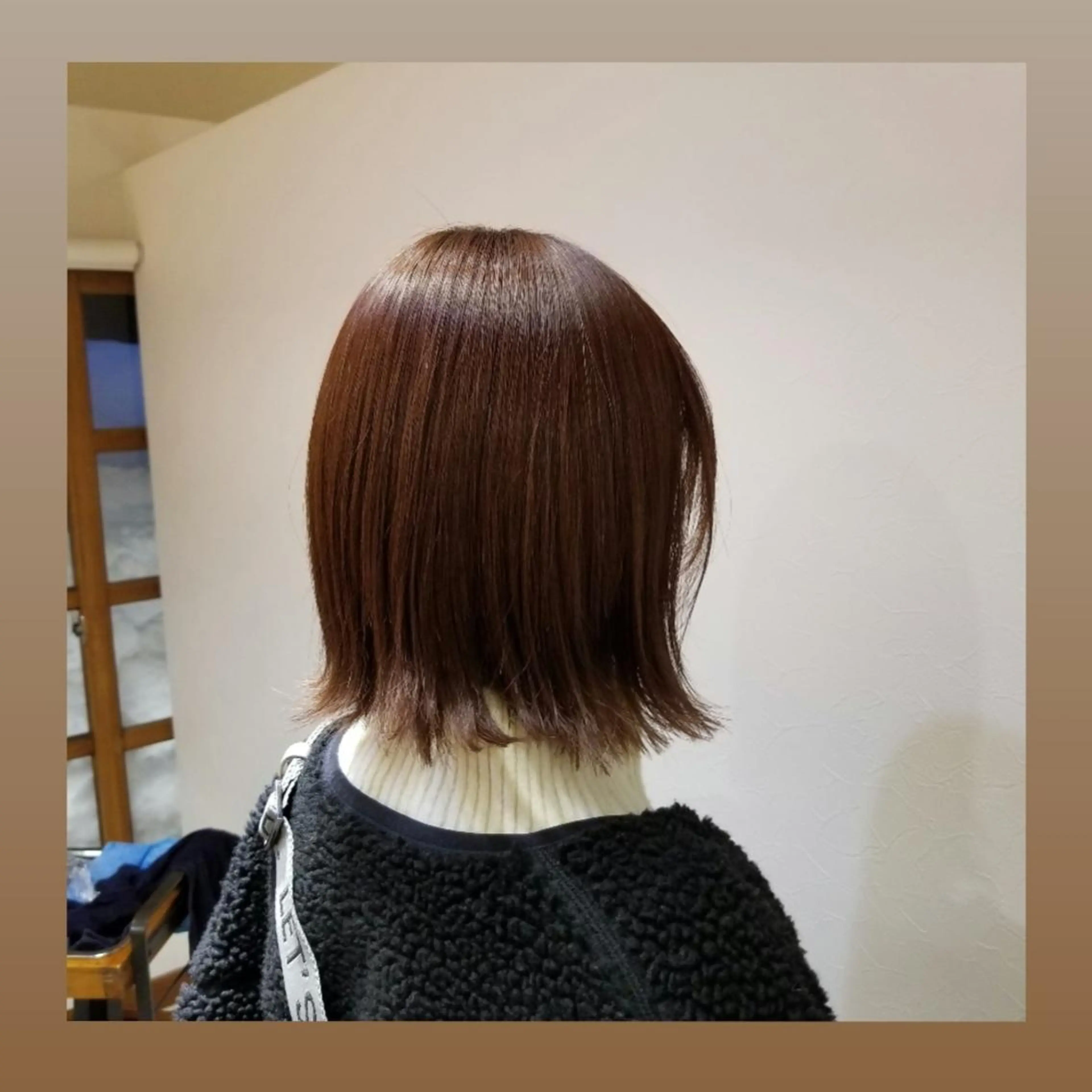 ショート カラー 切りっぱなしボブ ブラウンカラー ピンクカラー ピンクブラウン ボブ カット ヘアカラー トリートメント 松江  幸世のヘアスタイル