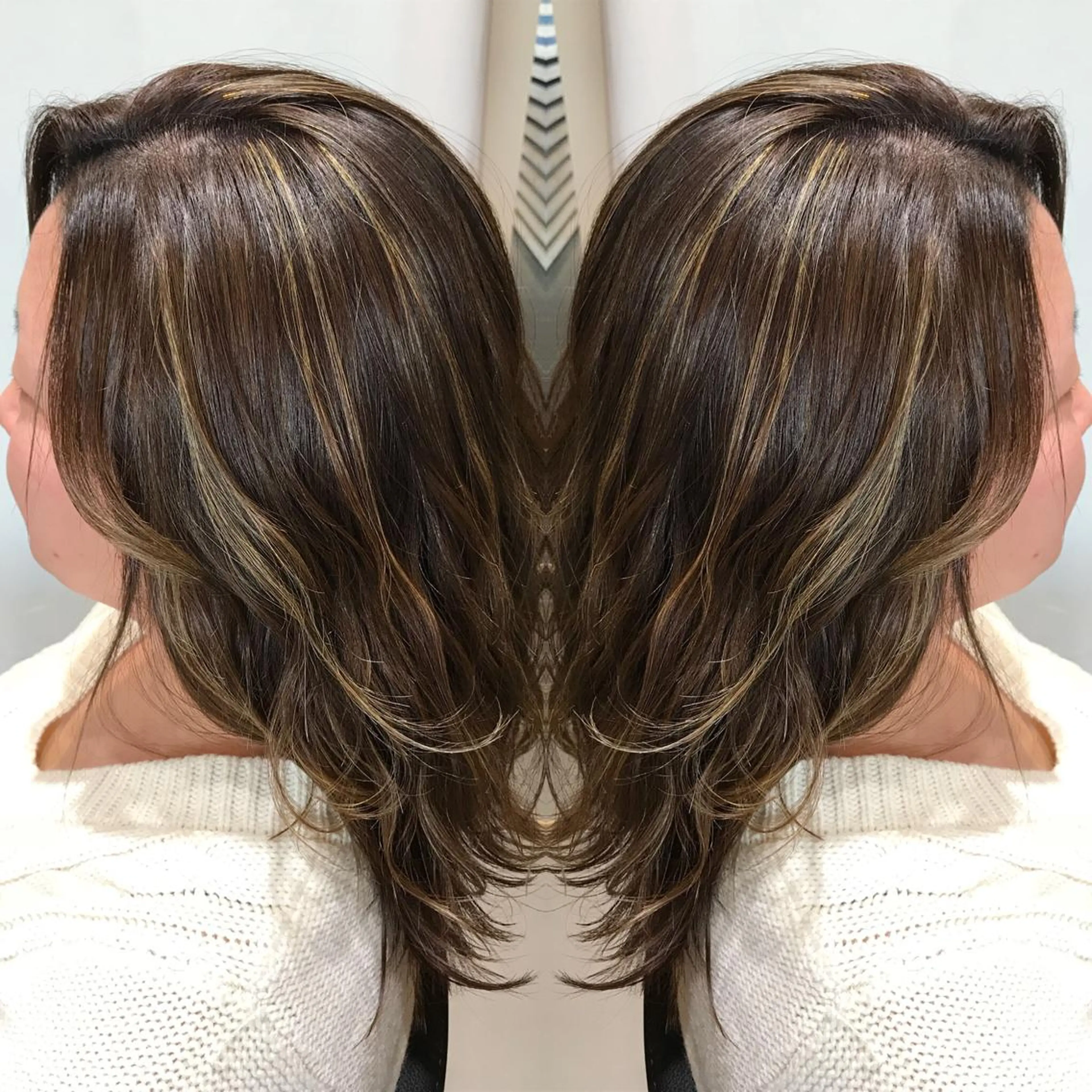 ミディアム カラー アディクシーカラー ハイライトカラー ハイライト 大久保 隆蔵のヘアスタイル