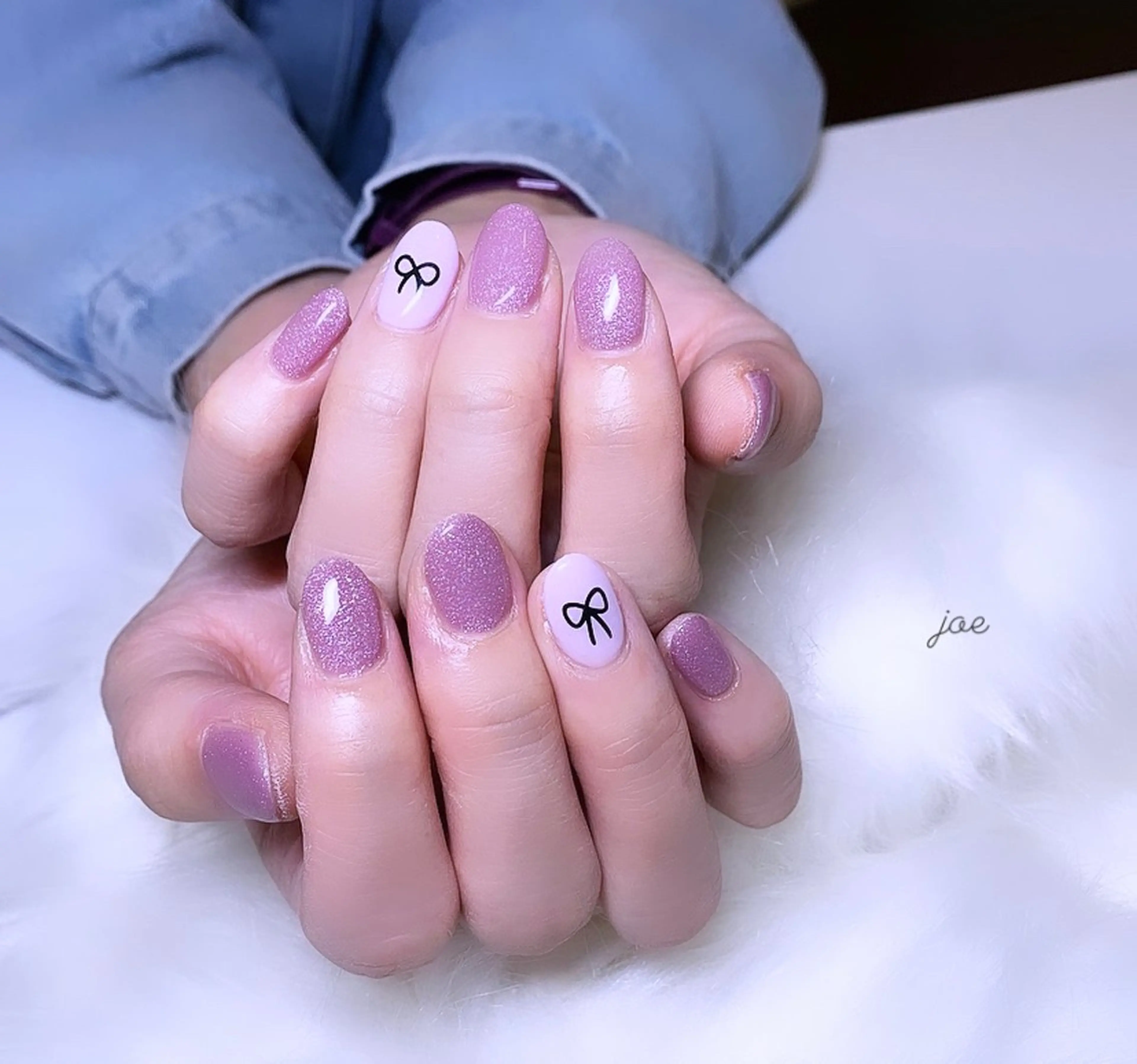 ネイル ラメ(グリッター) パステルネイル リボン ハンドネイル 石堂 さくらのネイルデザイン