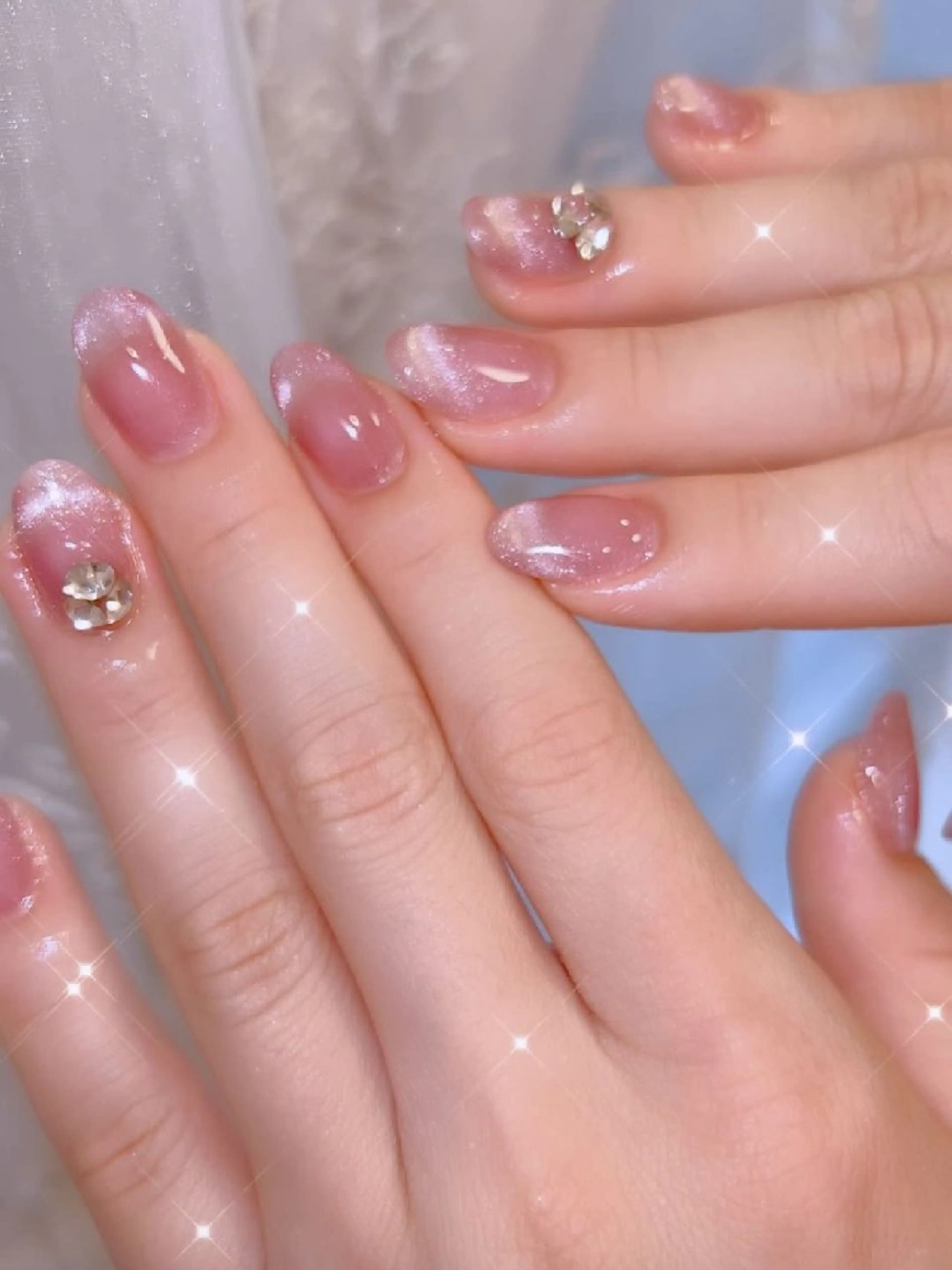 ネイル 長さ出し ジェルネイル 韓国ネイル マグネットネイル ニュアンスネイル ハンドネイル I LOVE ME  NAIL.｡.:*♡のネイルデザイン