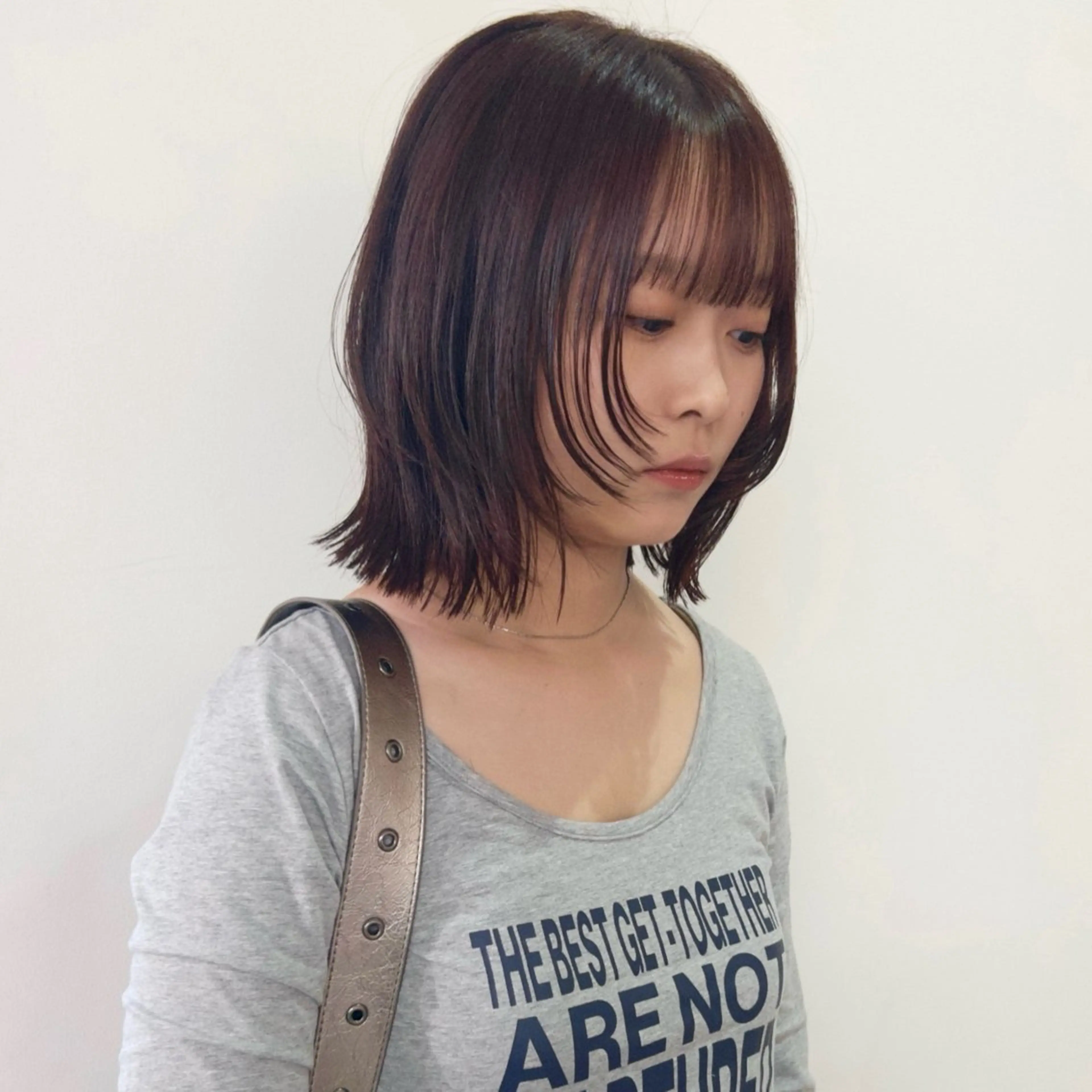 ミディアム カラー ボブレイヤー ブラウンカラー 透明感カラー オレンジ オレンジブラウン カット ヘアカラー トリートメント nonoka オリーブ/レイヤーのヘアスタイル