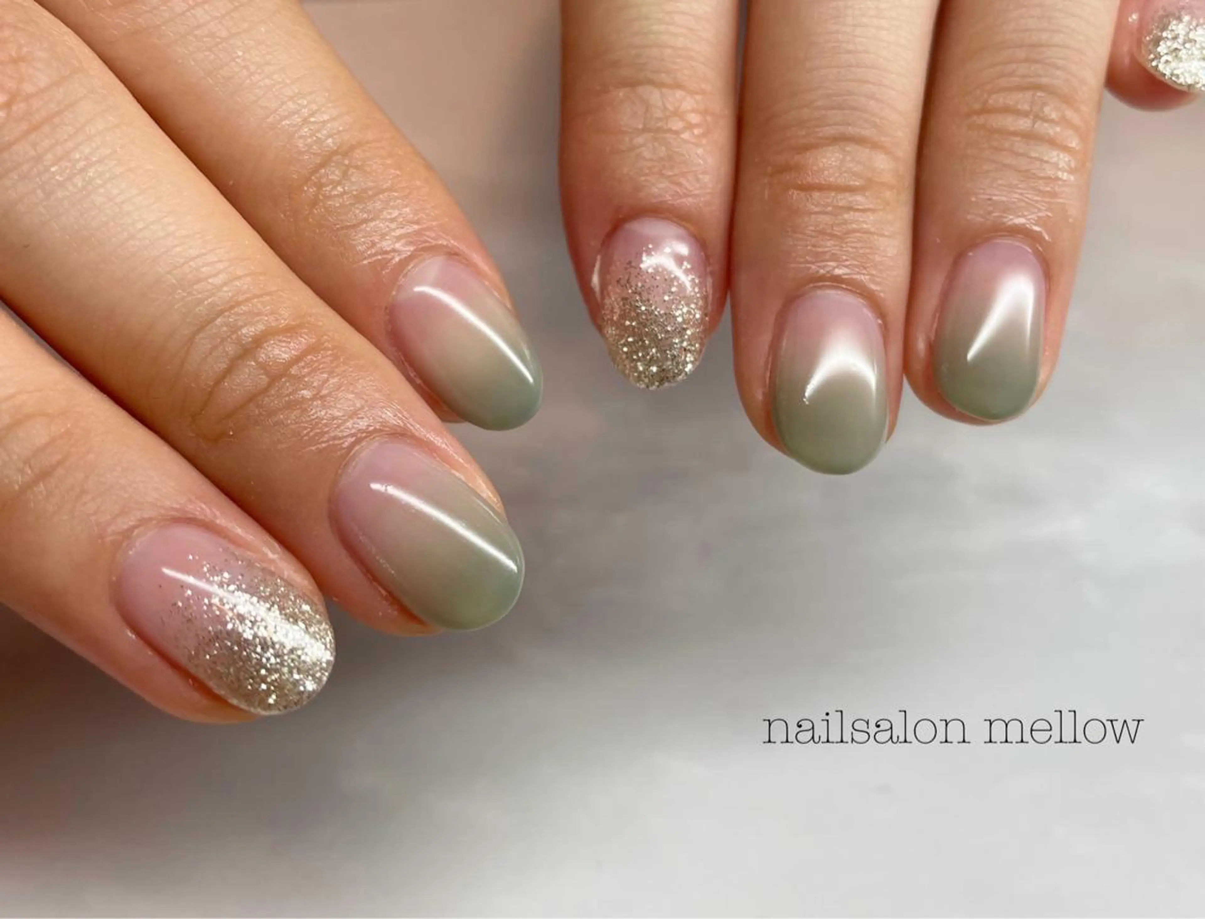 ネイル グリーン シルバー 大山 浩美のネイルデザイン