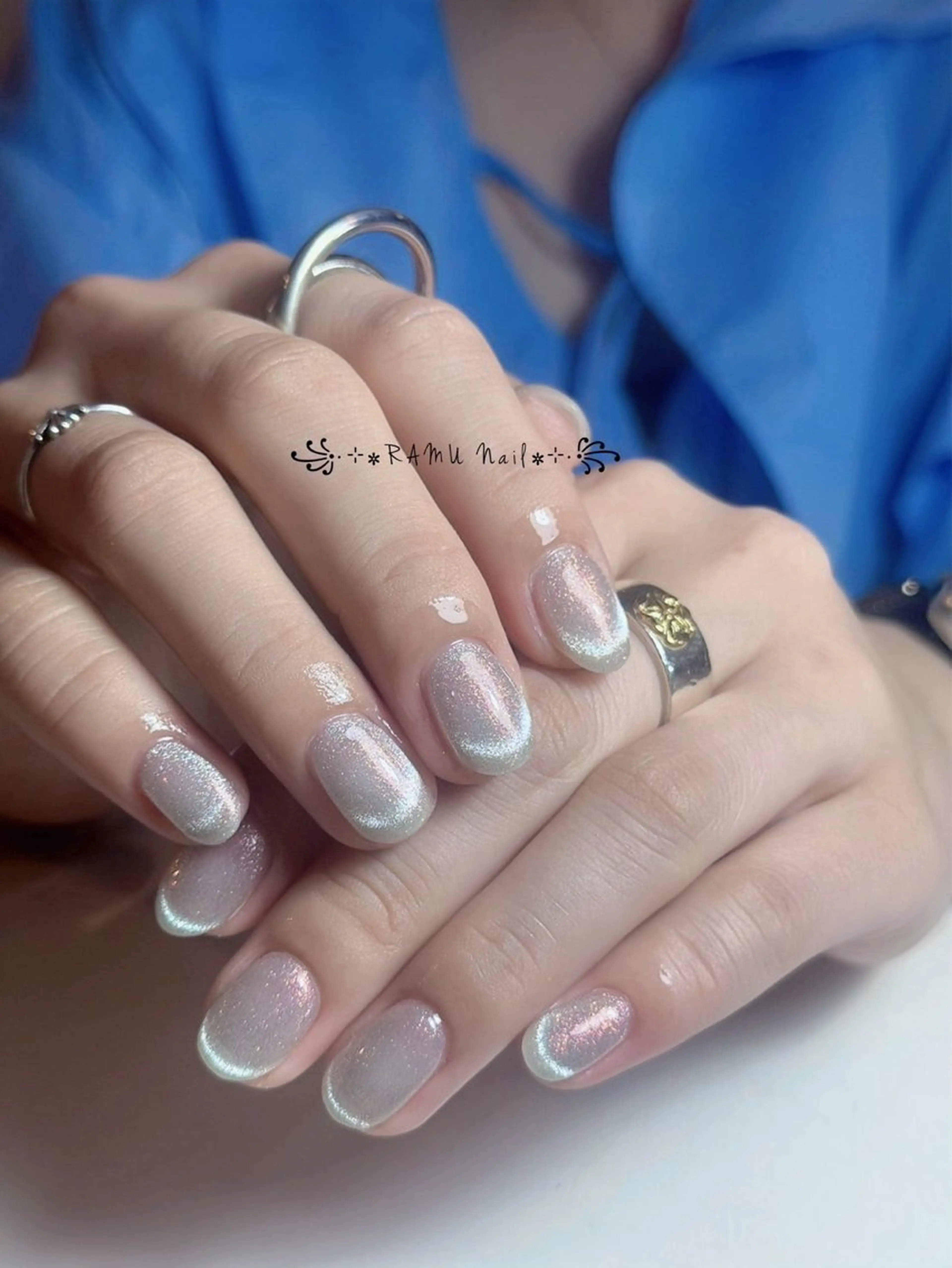 ネイル キラキラネイル マグネットネイル ミラーネイル ピンク 夏ネイル ハンドネイル RAMU Nail 恵比寿店のネイルデザイン