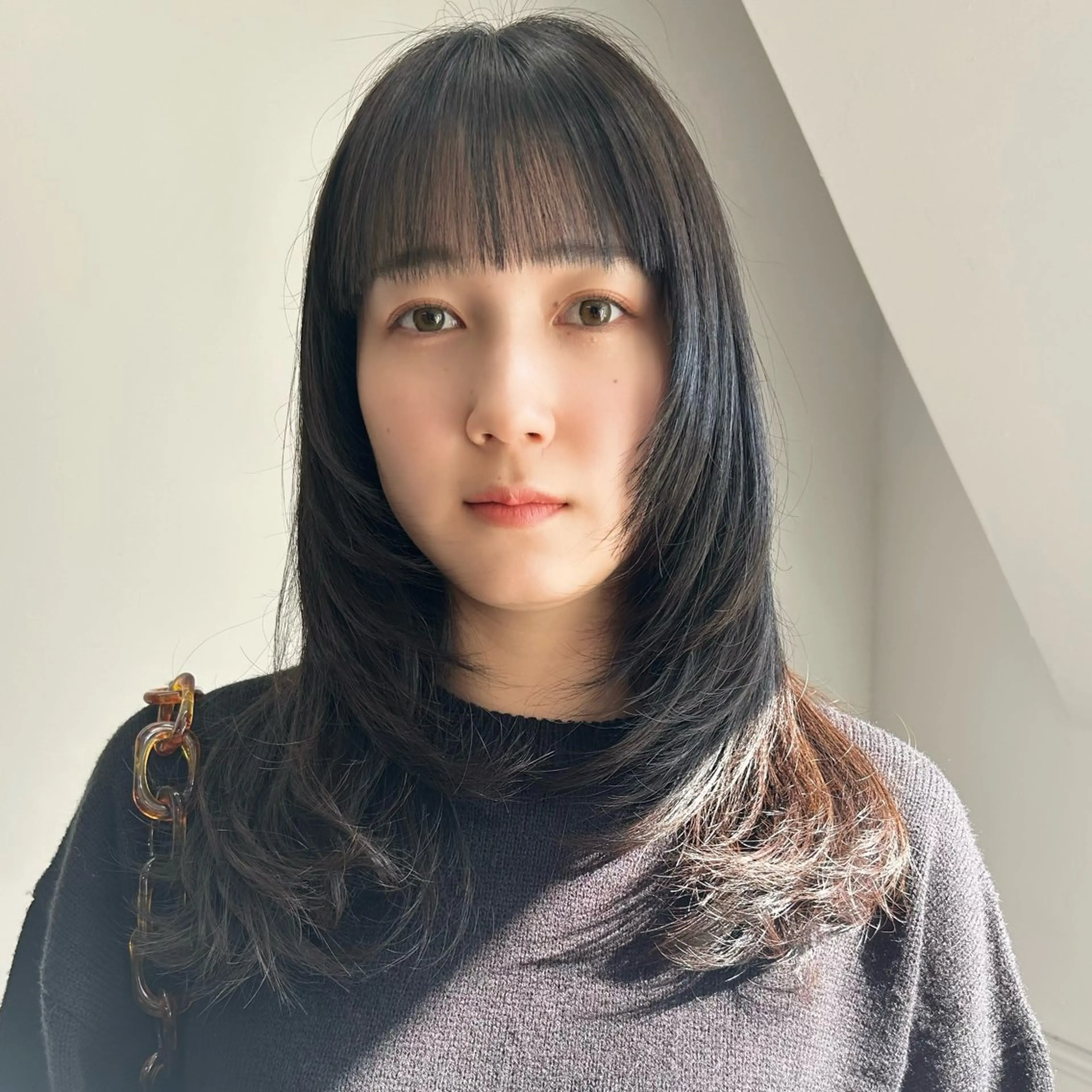 セミロング カラー ヘアアレンジ 黒髪 ブルーカラー ブルーブラック グレージュ オリーブカラー 韓国ヘア×髪質 改善🇰🇷シオリのヘアスタイル