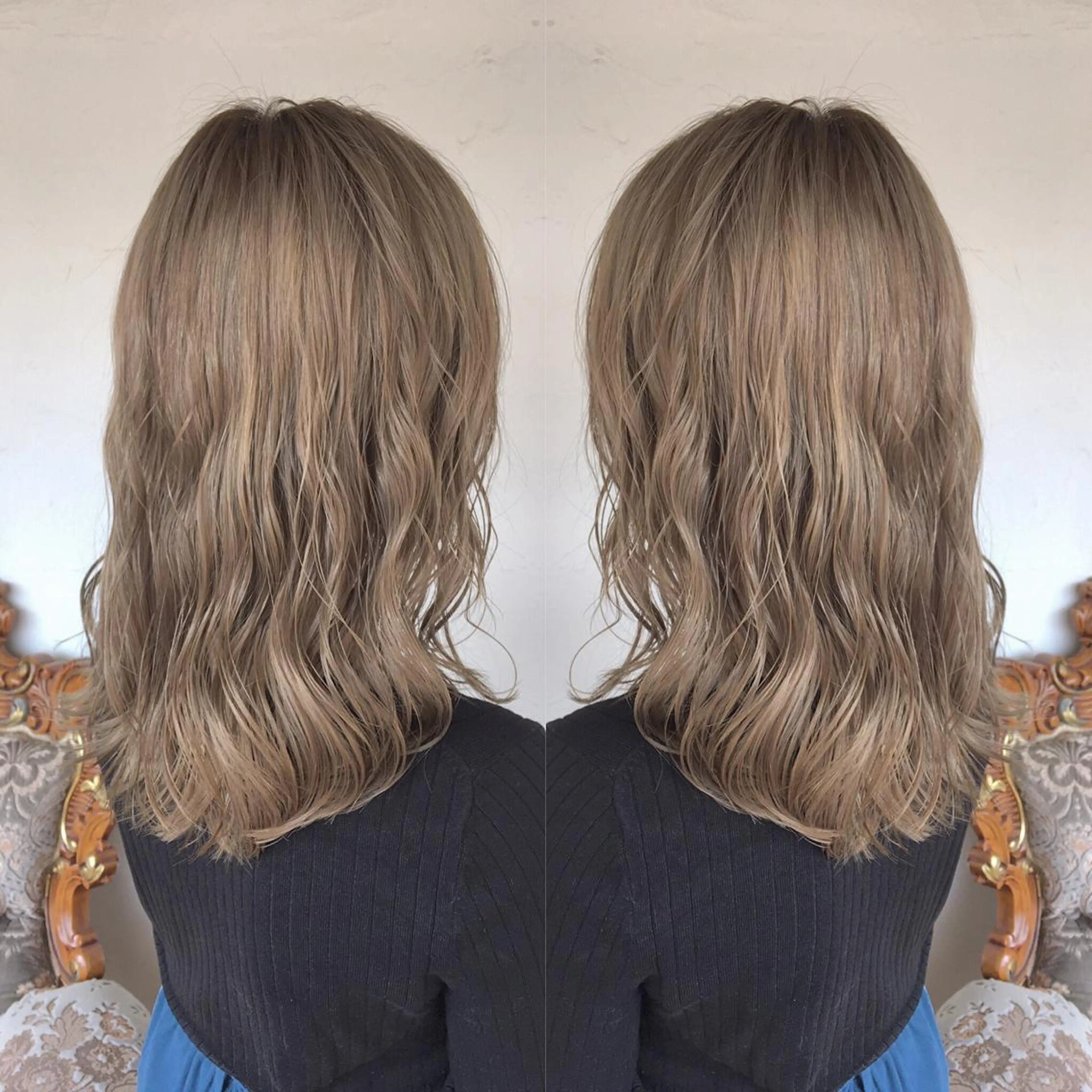 セミロング カラー パーマ ヘアアレンジ ベージュカラー ブロンド ブロンドベージュ エグチ アキラのヘアスタイル