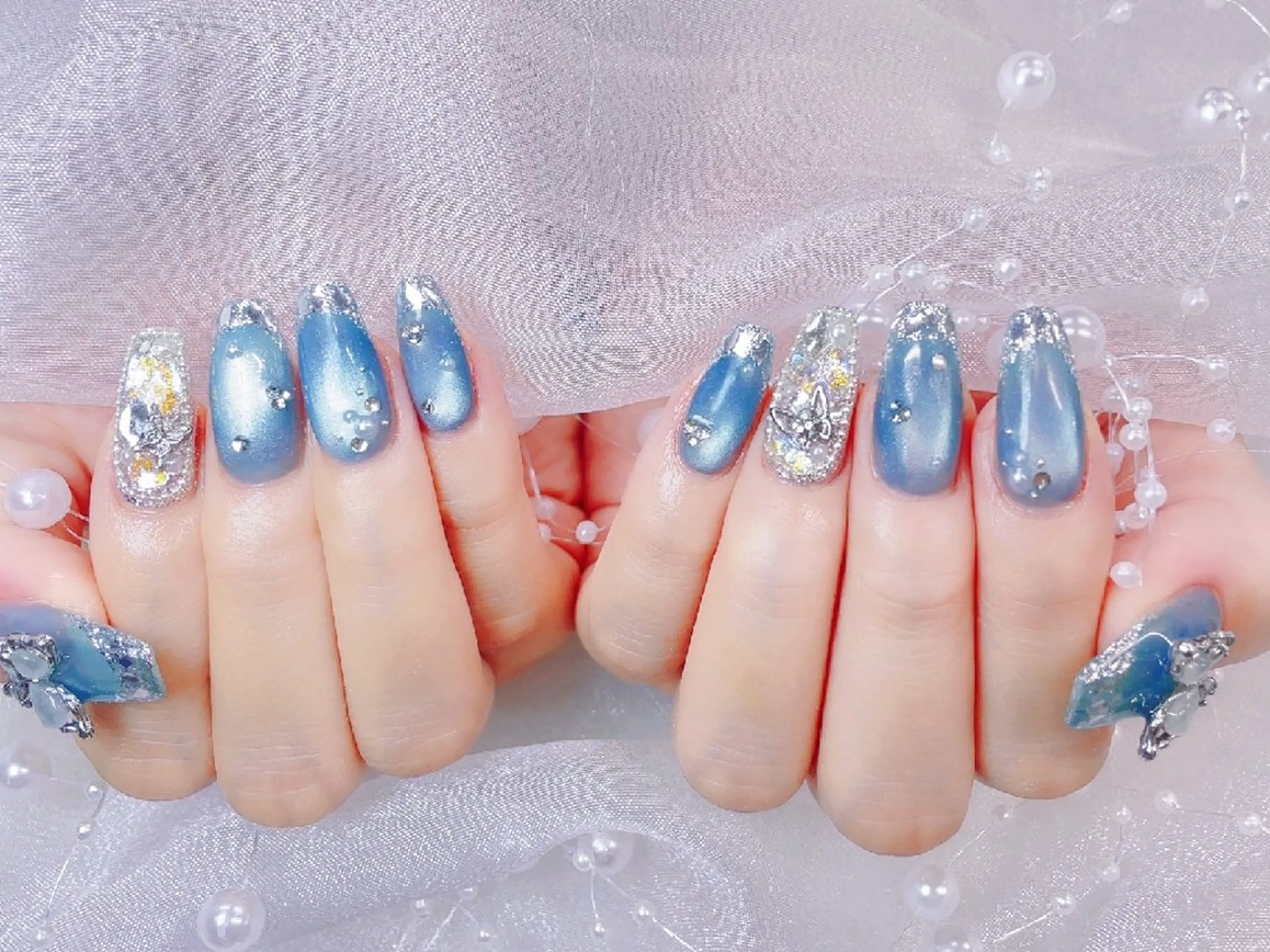 ネイル 長さ出し フラッシュネイル フレンチネイル キラキラネイル ラメ(グリッター) Chouette Nailのネイルデザイン