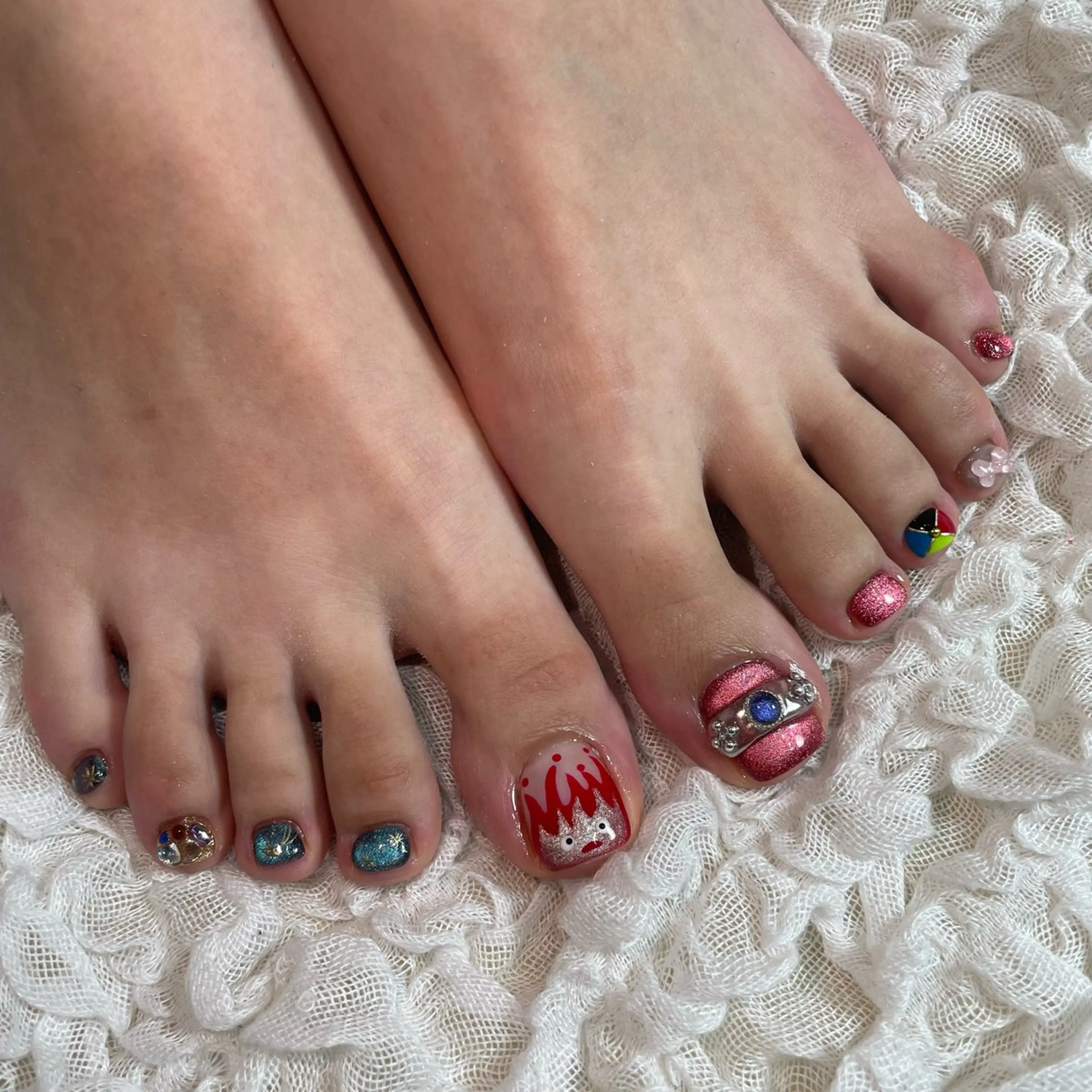 ネイル ブルー チークネイル フラッシュネイル フットネイル ジェルネイル ハンドネイル Sugar. ひかり໒꒱˚.*のネイルデザイン