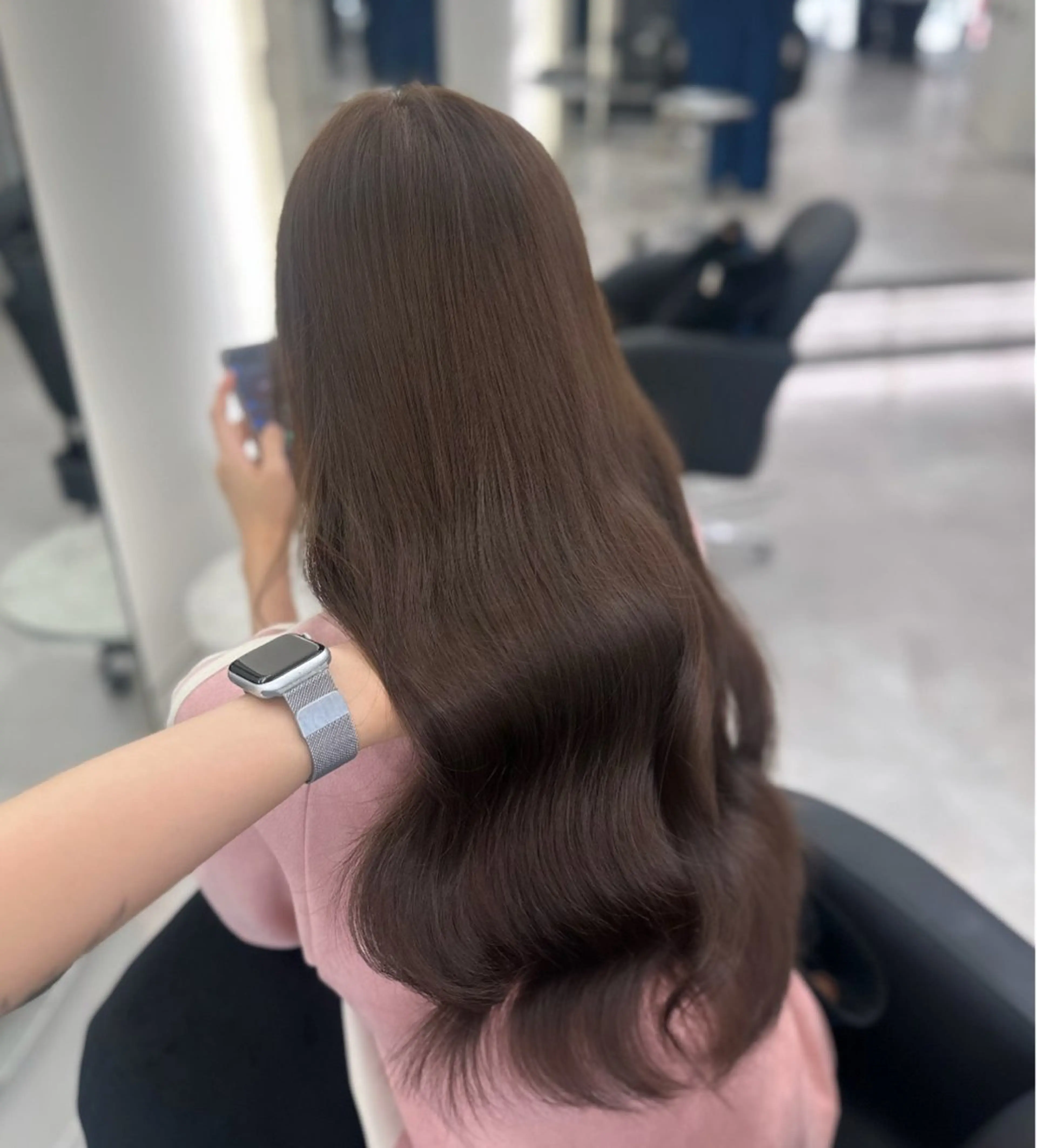 ロング カラー ブラウンカラー チョコレートブラウン ヘアカラー トリートメント 縮毛矯正/艶カラー /髪質改善/なんばのヘアスタイル