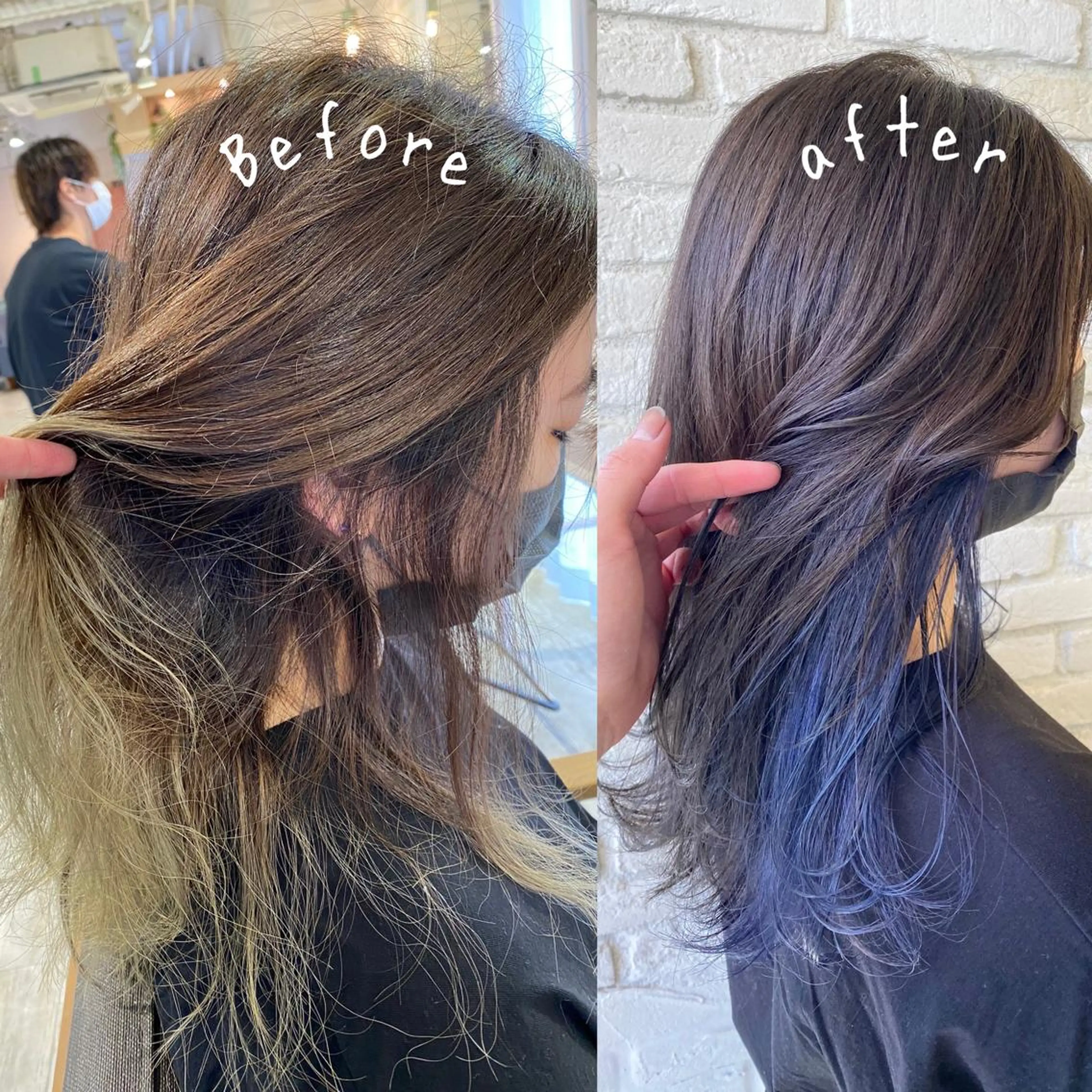 ミディアム カラー ブルーカラー インナーカラー VALETTE omotesando所属・原宿ボブ・髪質改善 輝来のヘアスタイル