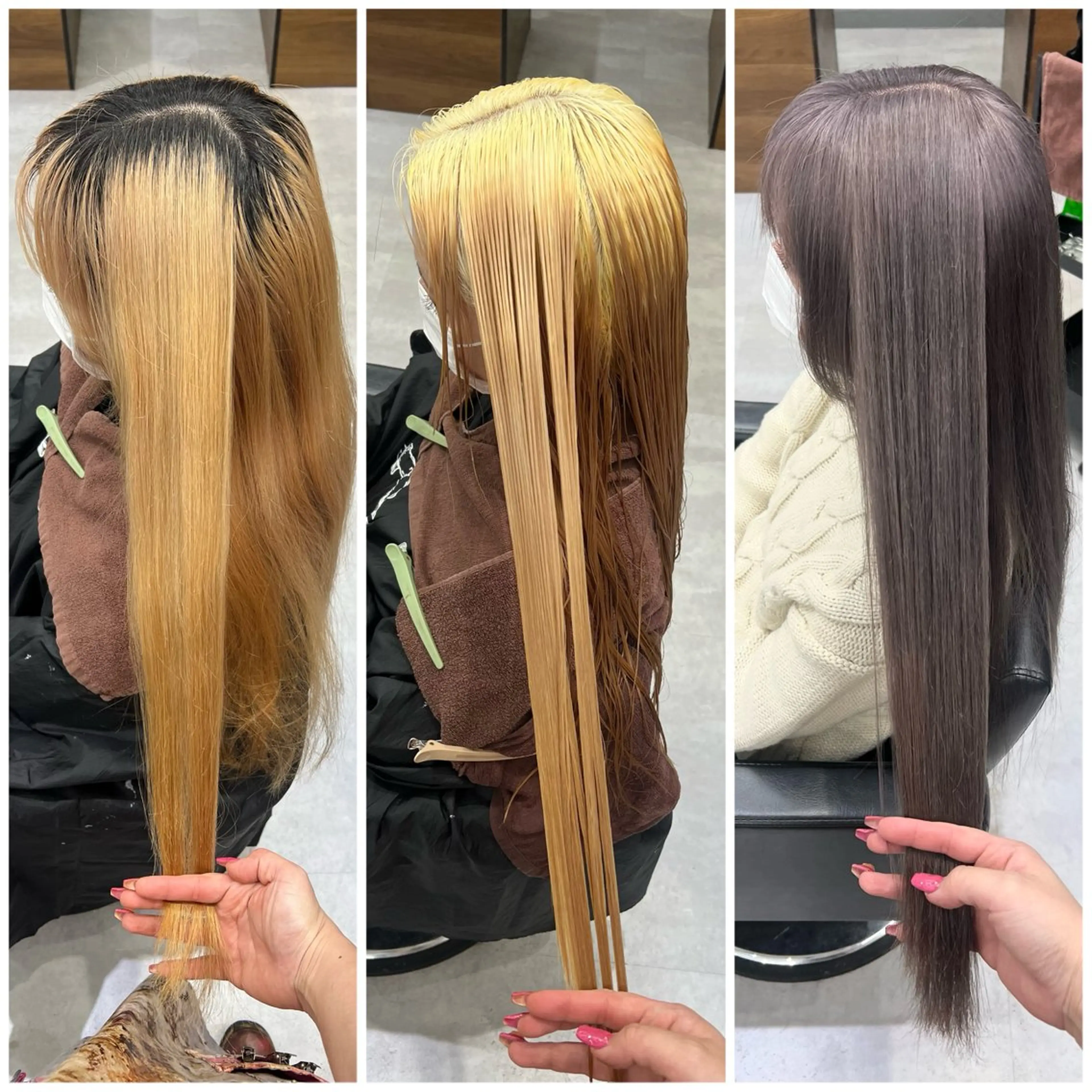 ロング カラー ブリーチ 透明感カラー デザインカラー ダブルカラー グレージュ いろあそび所属・ショート/ウルフ カットモデル募集のヘアスタイル