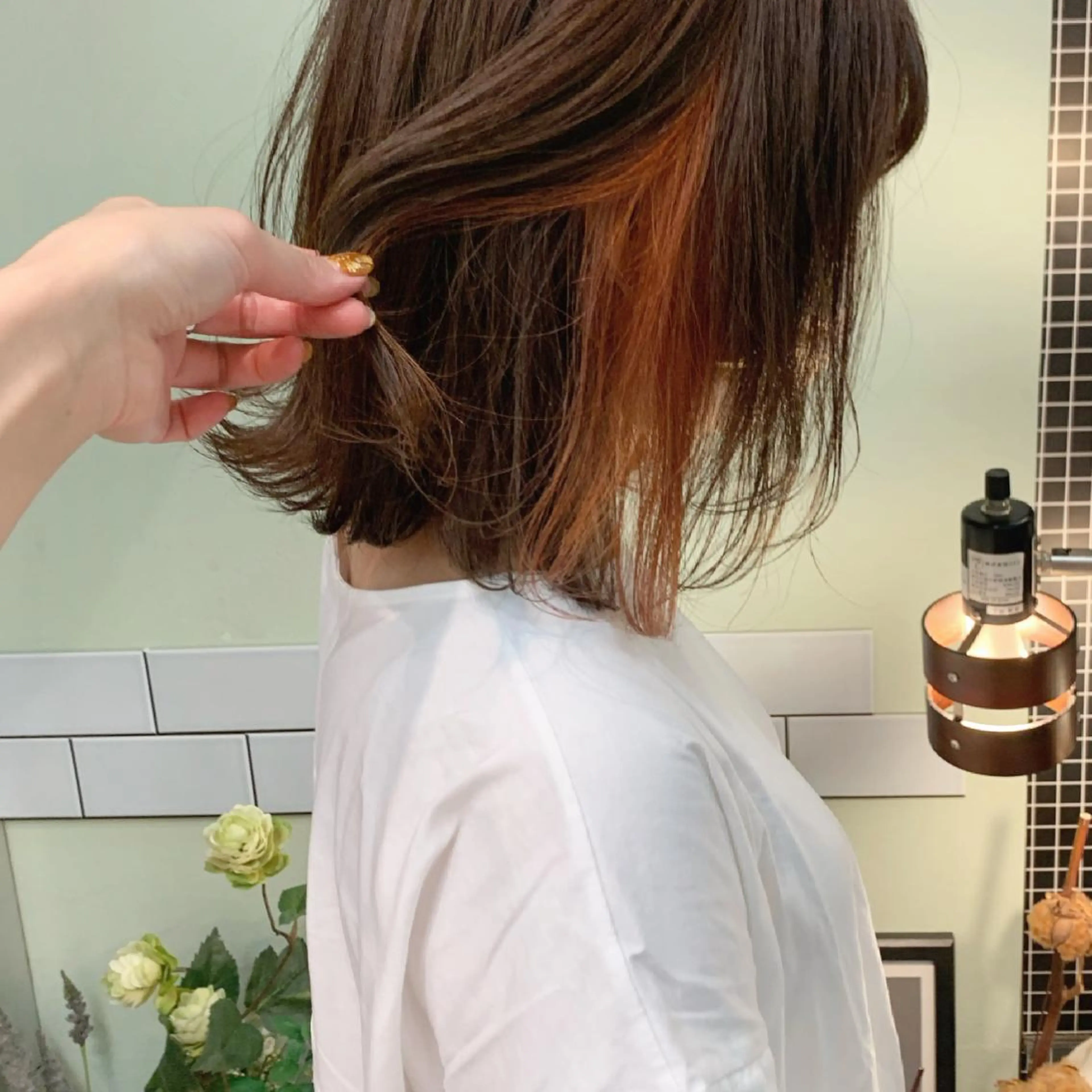 ミディアム カラー オレンジ ﾊｲﾄｰﾝ/ｼｮｰﾄ 村上淳乃🐥のヘアスタイル