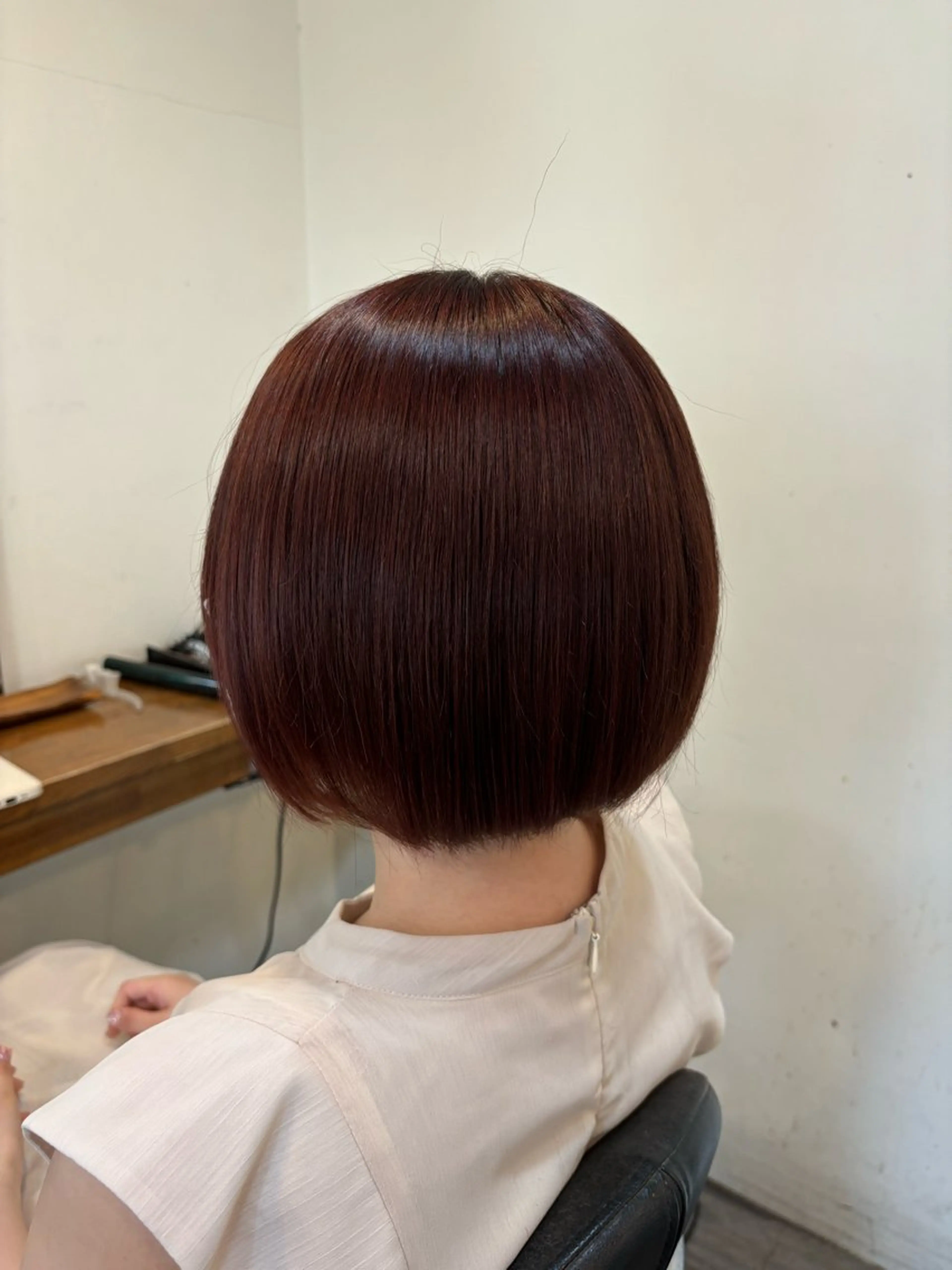 ミディアム レッドブラウン ブリーチカラー/ ワンカラー/有馬琉翔のヘアスタイル