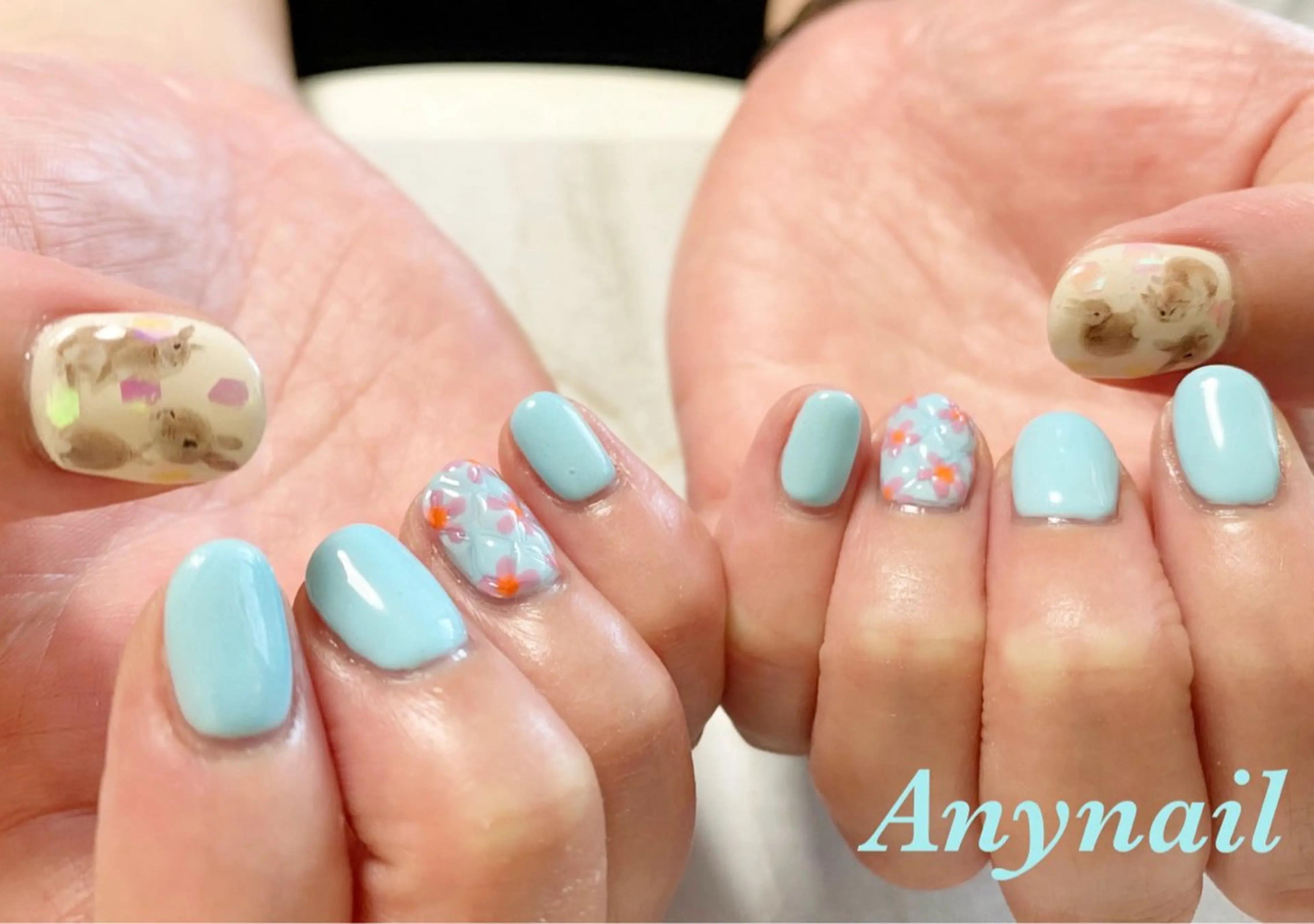 ネイル ブルー 水色 ハンドネイル 岩澤 恵子のネイルデザイン