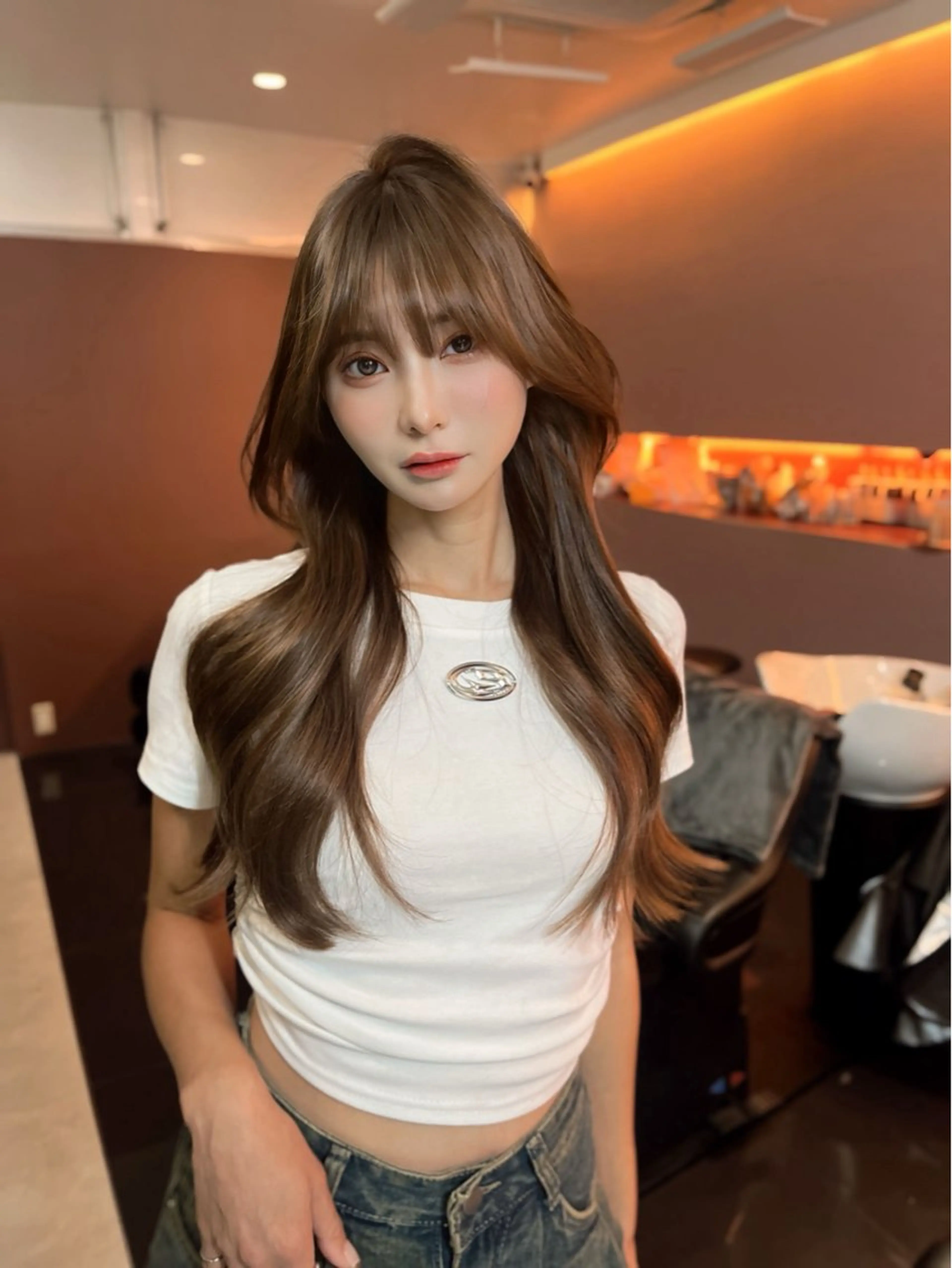 ロング カット ヘアカラー トリートメント 海野翔吾🇨🇳 ワンホンレイヤーのヘアスタイル