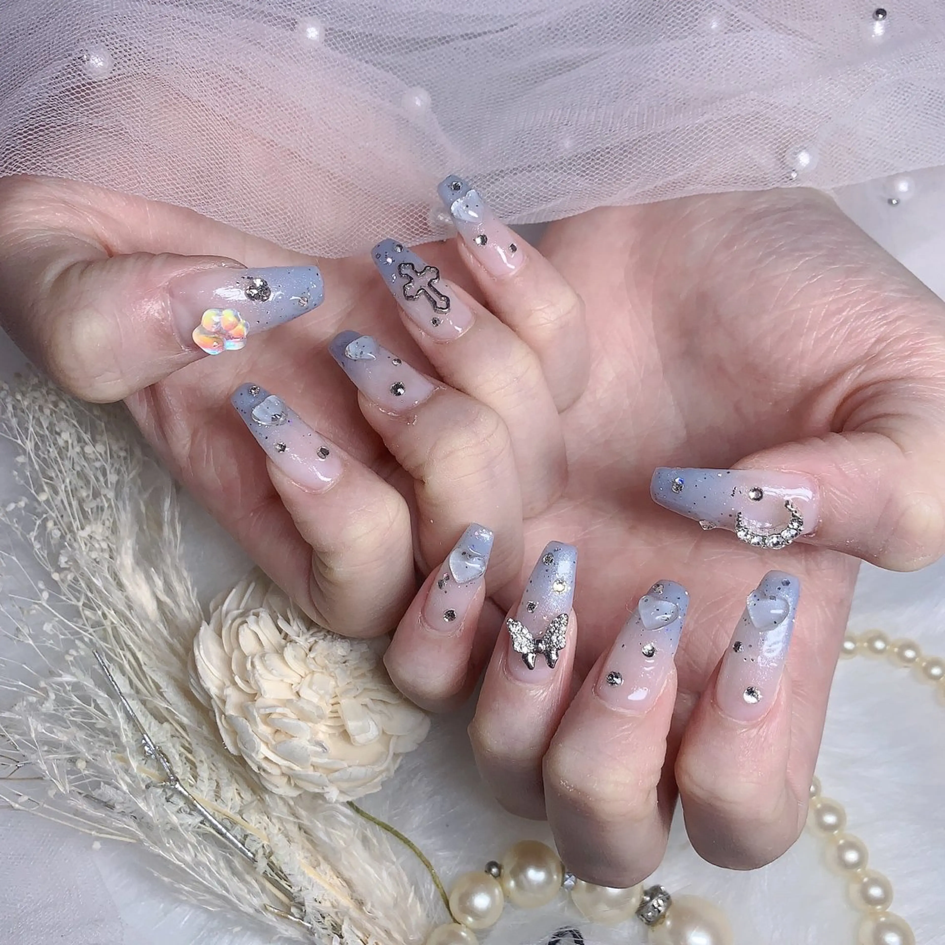 ネイル オーロラネイル 長さ出し フットネイル 韓国ネイル ラメ(グリッター) Belle nail salon 新小岩のネイルデザイン