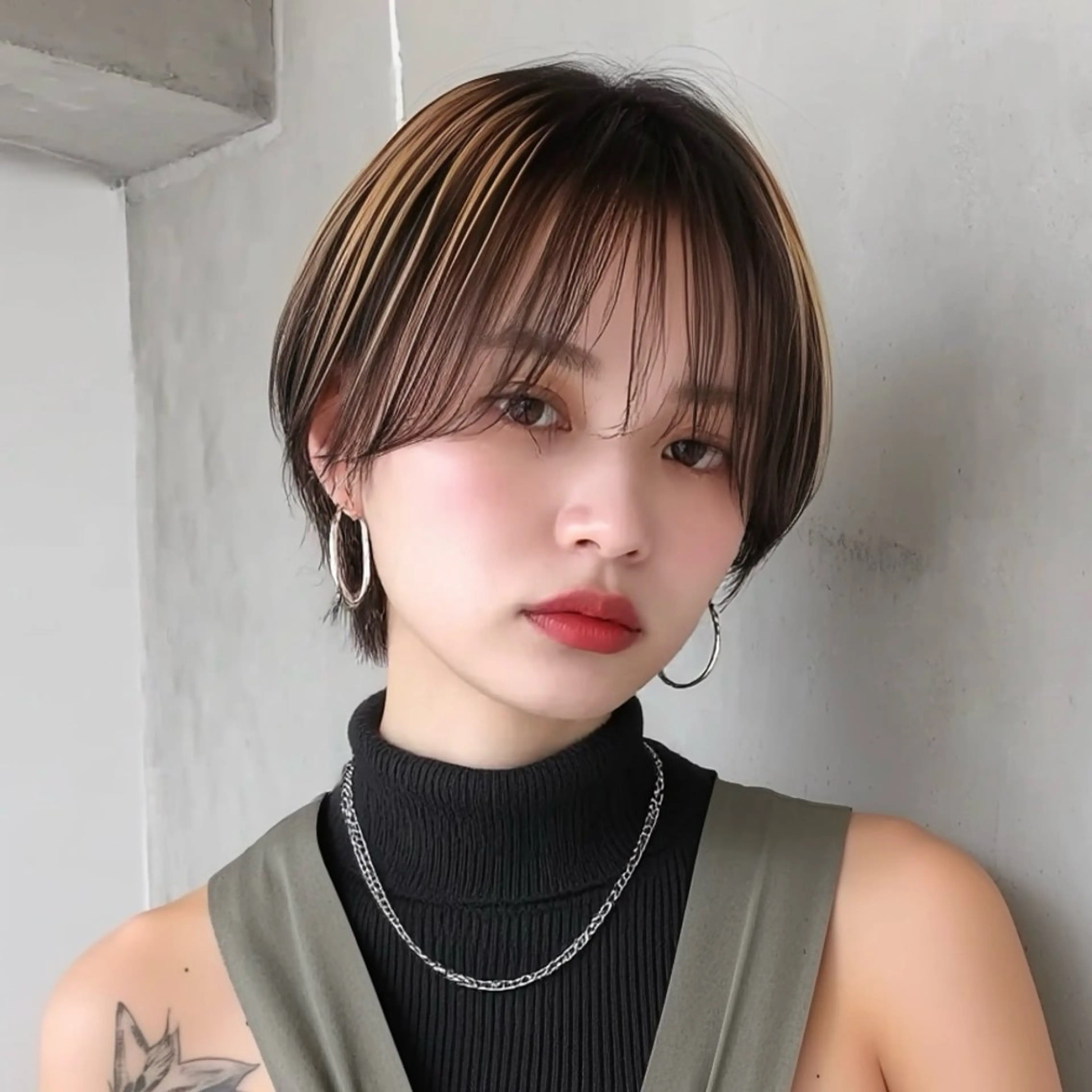 ショート カラー ハイライトカラー ハイライト 似合わせカット ショートヘア 服部　翔太/ 似合わせカットカラーのヘアスタイル