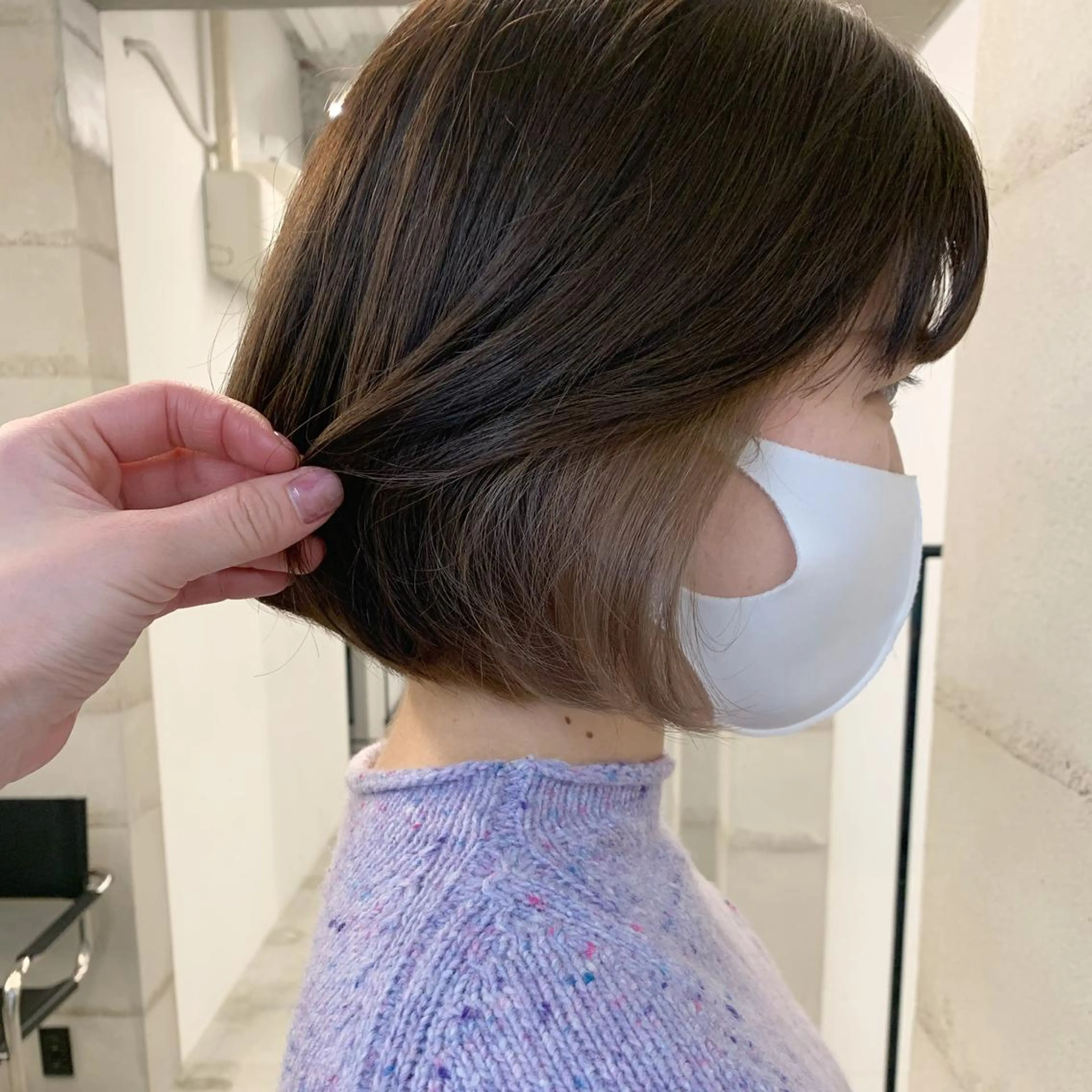 ミディアム カラー ミディアムパーマ ベージュカラー ブリーチ ケアブリーチ ダブルカラー 透明感/オリーブ/ グレージュ/YUKAのヘアスタイル