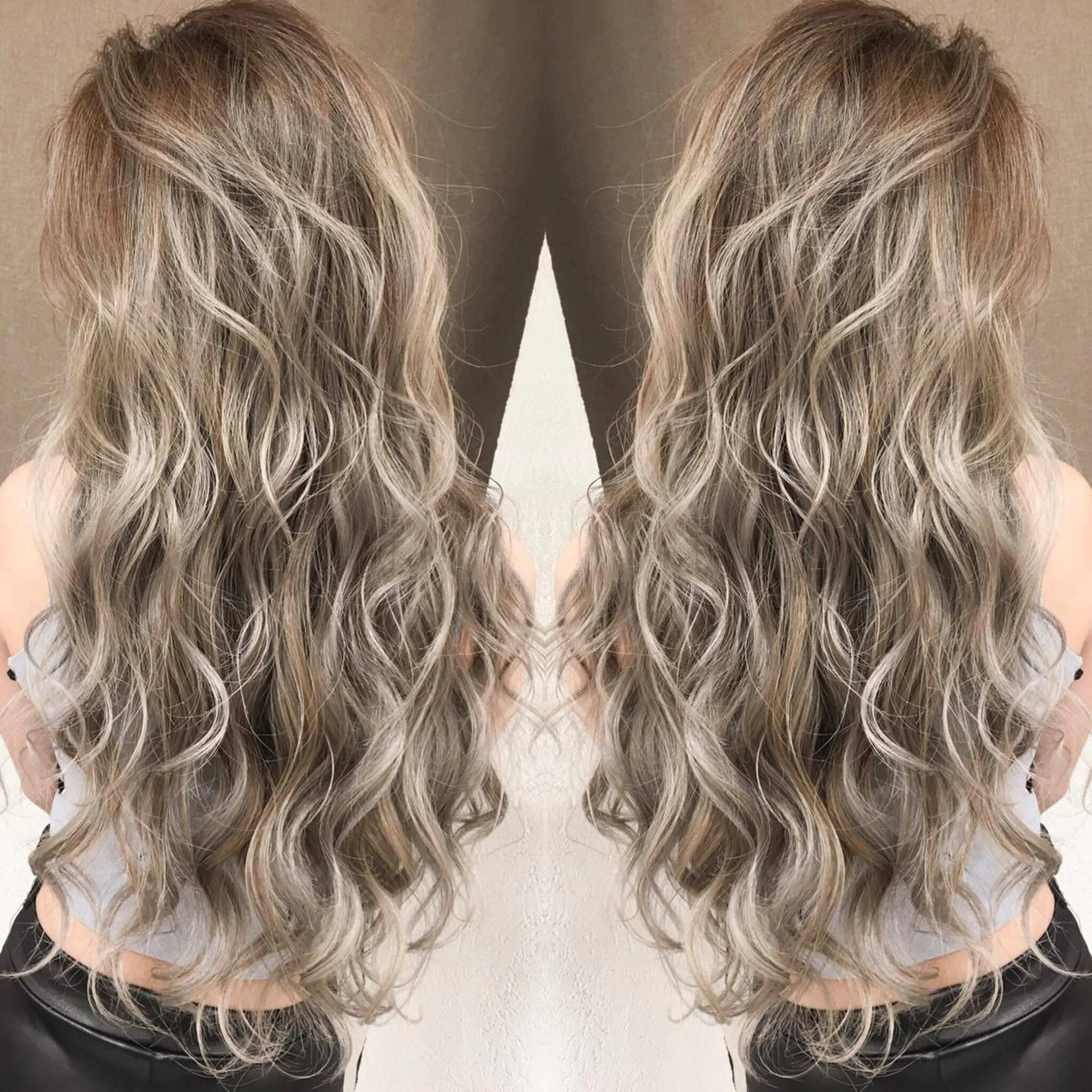 ロング カラー ネイル マツエク・マツパ バレイヤージュ ベージュカラー レイヤーカット ヘアカラー トリートメント 井上 一平のヘアスタイル