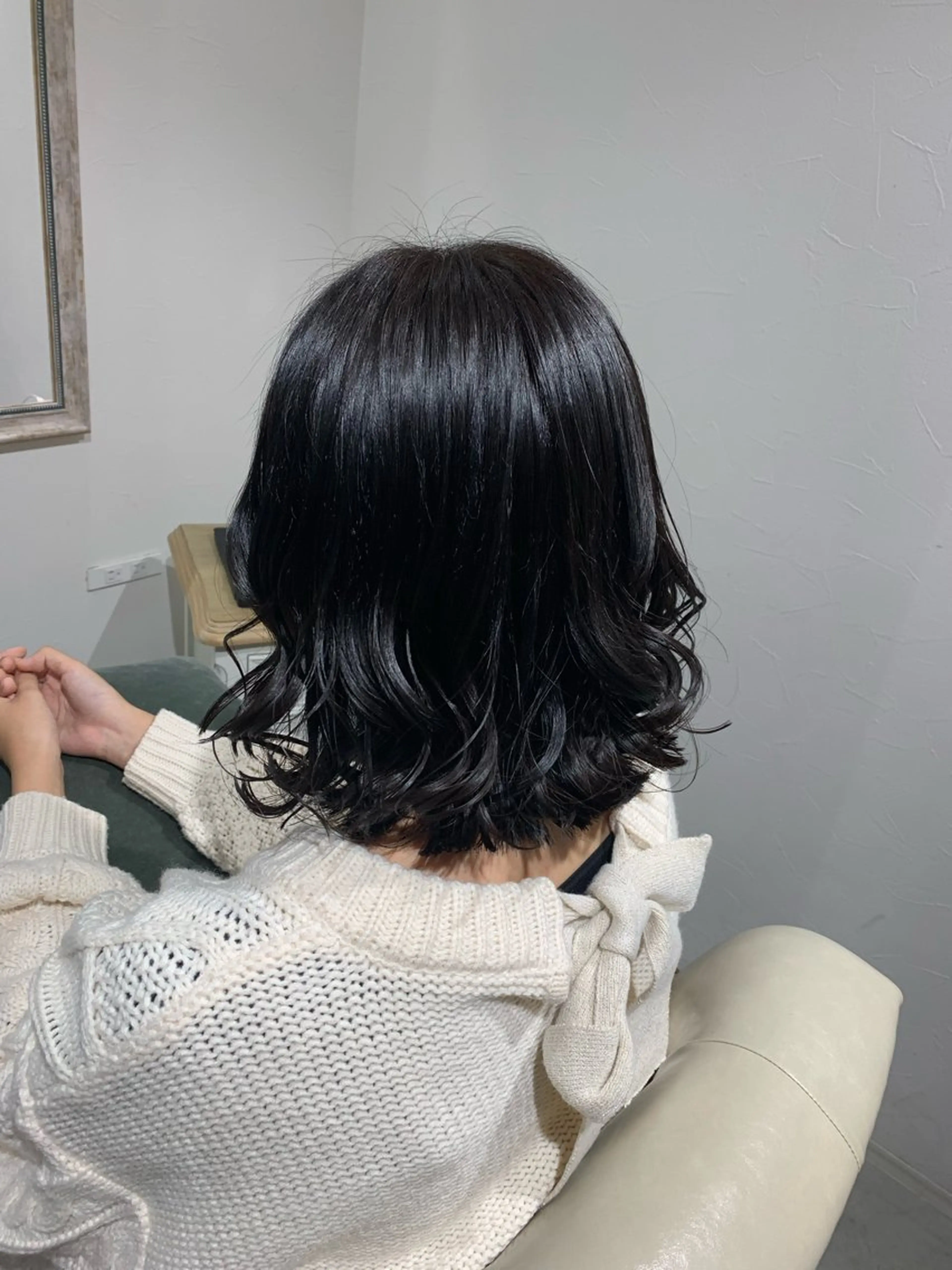 ミディアム カラー ネイビーカラー 福永 ちひろのヘアスタイル