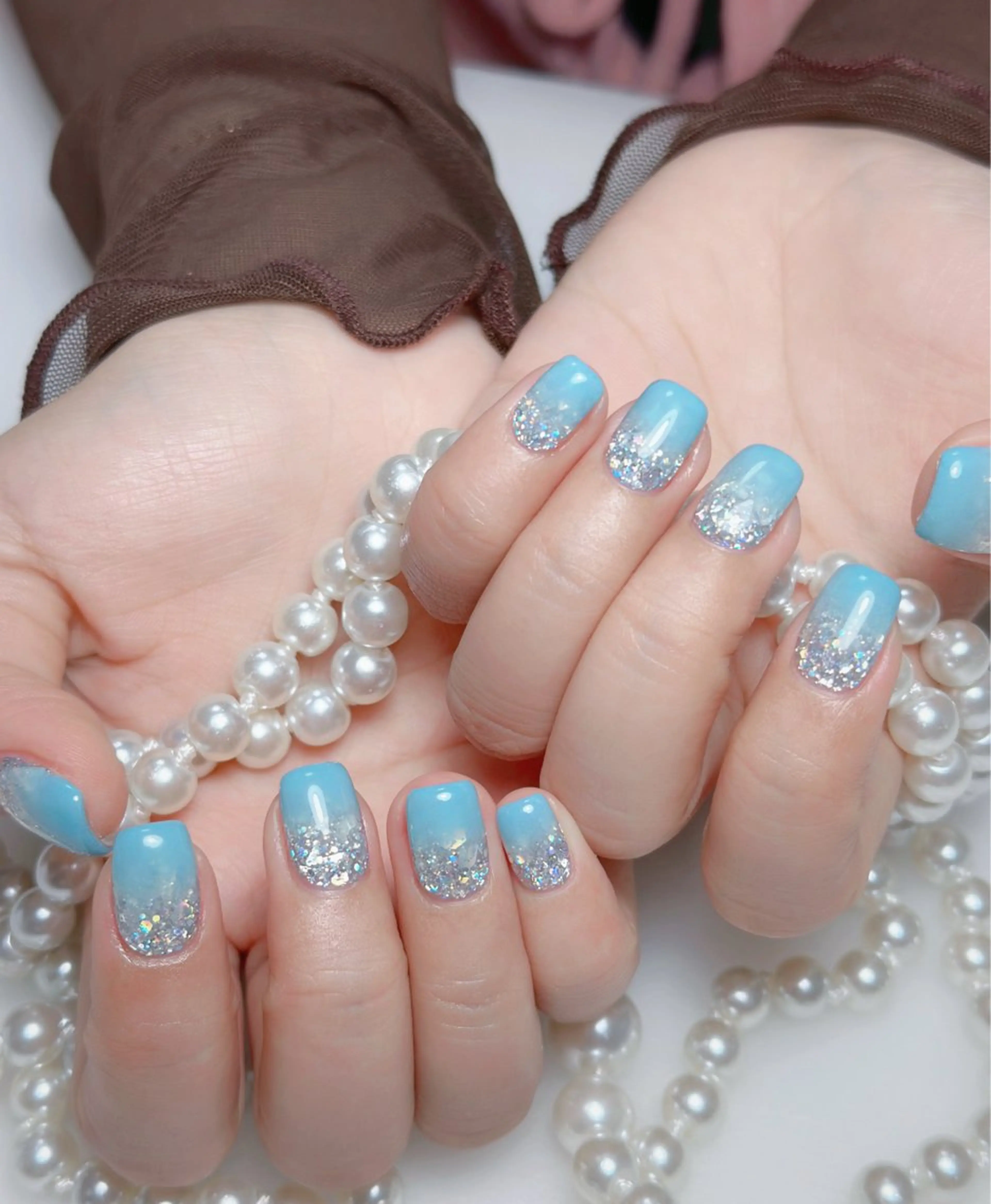 ネイル オーロラネイル 長さ出し フットネイル 韓国ネイル ラメ(グリッター) 👍thumbs up nail👍のネイルデザイン