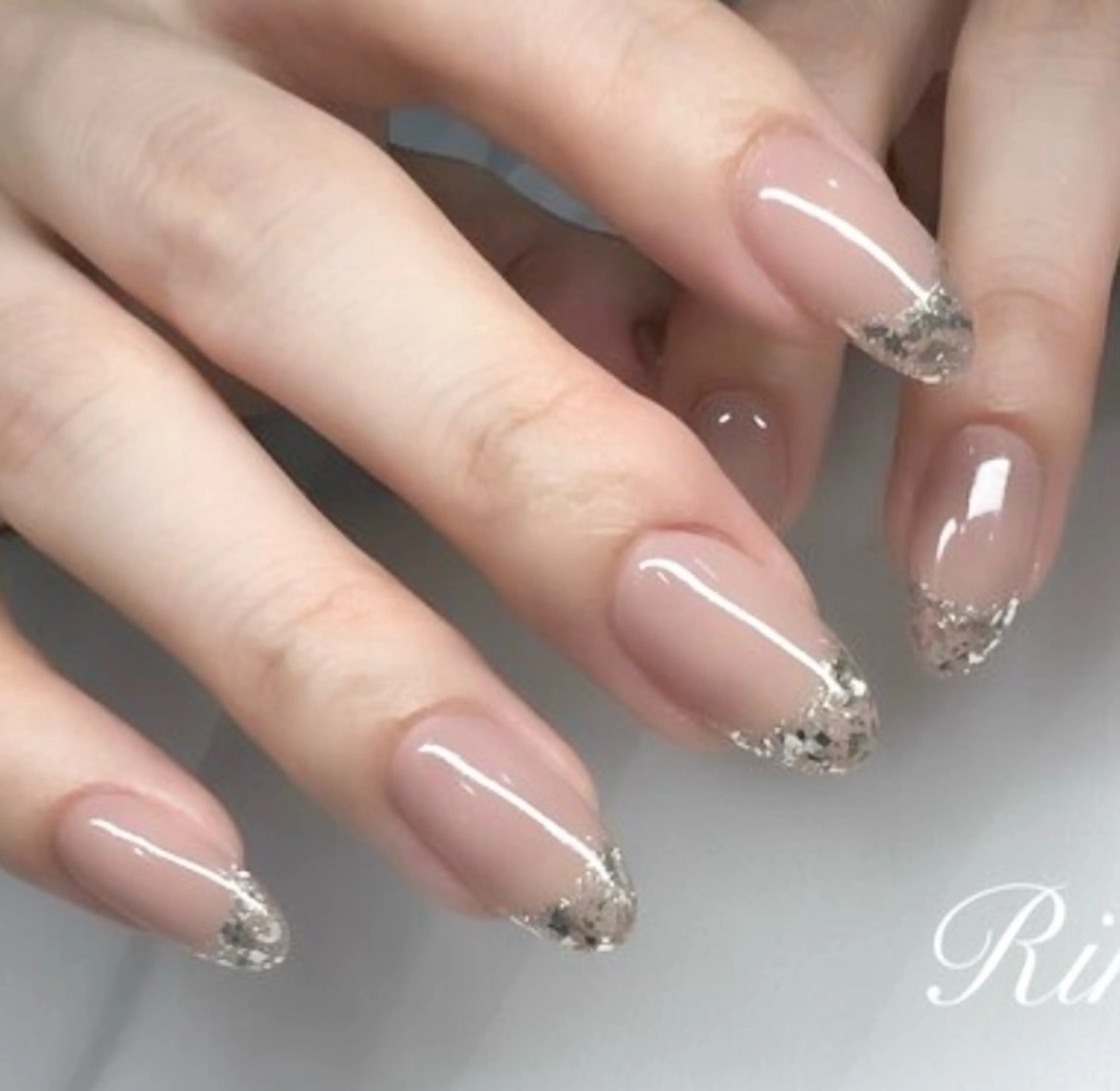 ネイル フレンチネイル ラメ(グリッター) Rino nail所属・♡ ♡のネイルデザイン