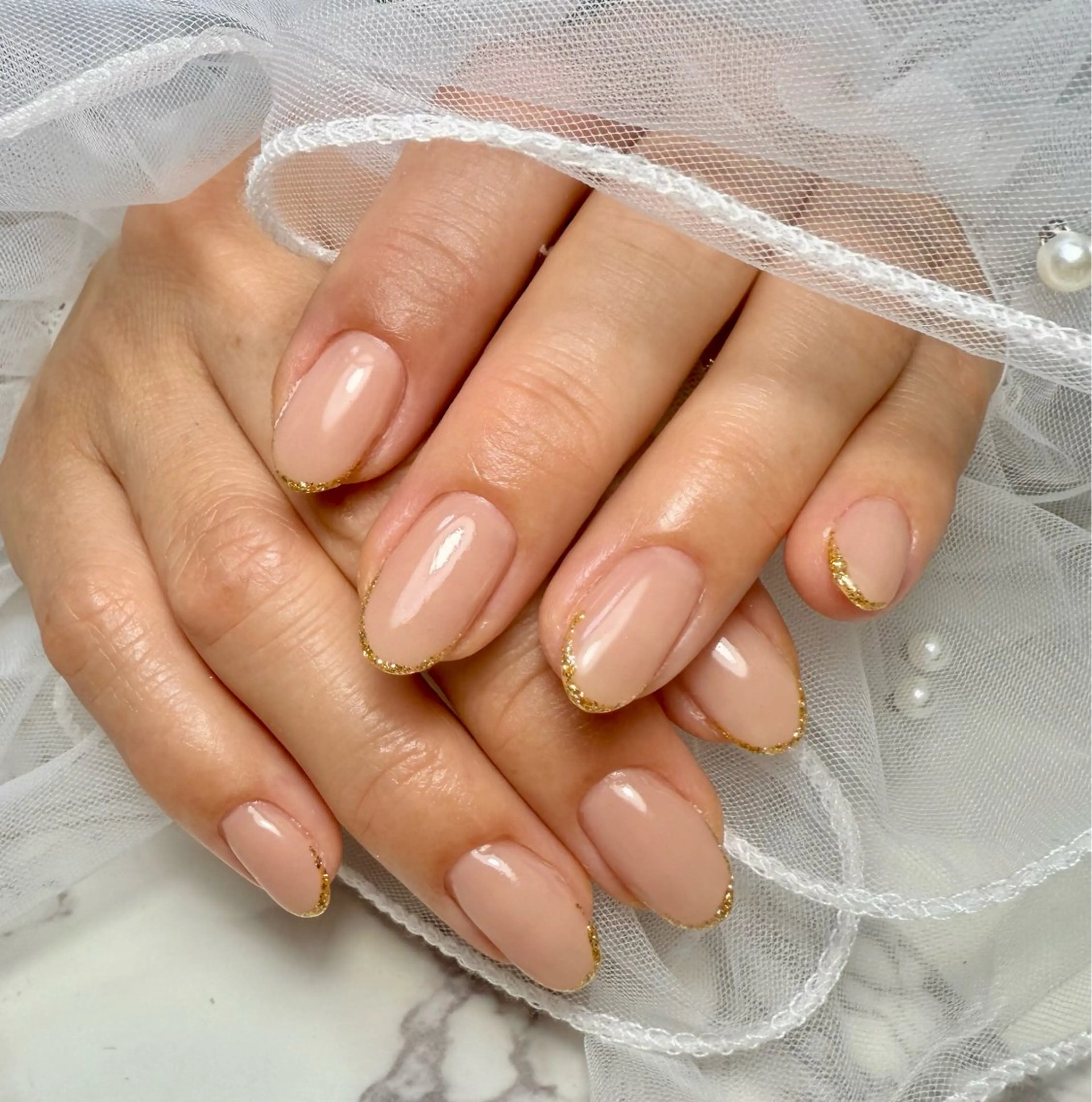 ネイル アートネイル フレンチネイル ガラスフレンチ 氷ネイル・うるうるネイル キラキラネイル M.N_ nailのネイルデザイン